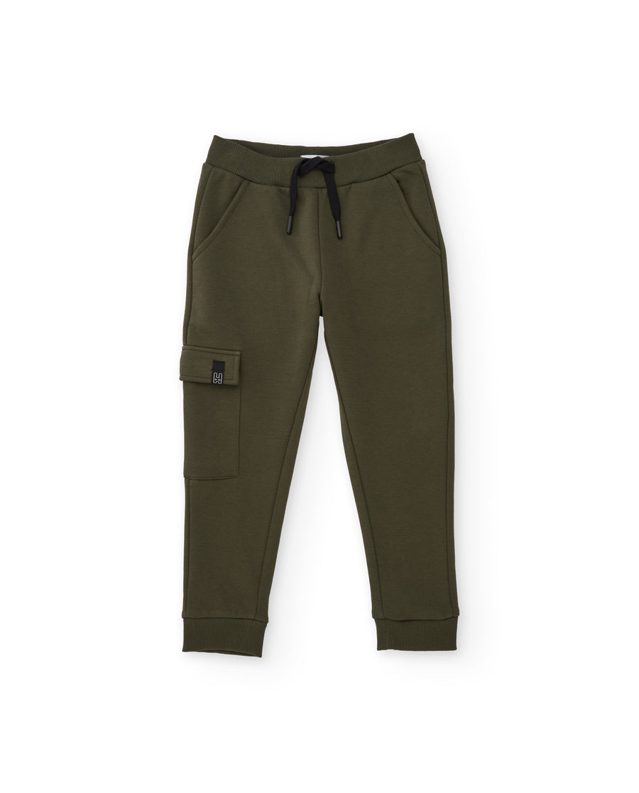 Boys' plush trousers with a cargo pocket and ribbed cuffs