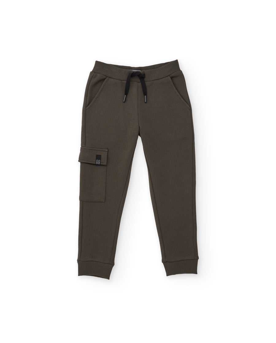 Pantaloni da bambino in felpa con tasca cargo e vita elasticizzata