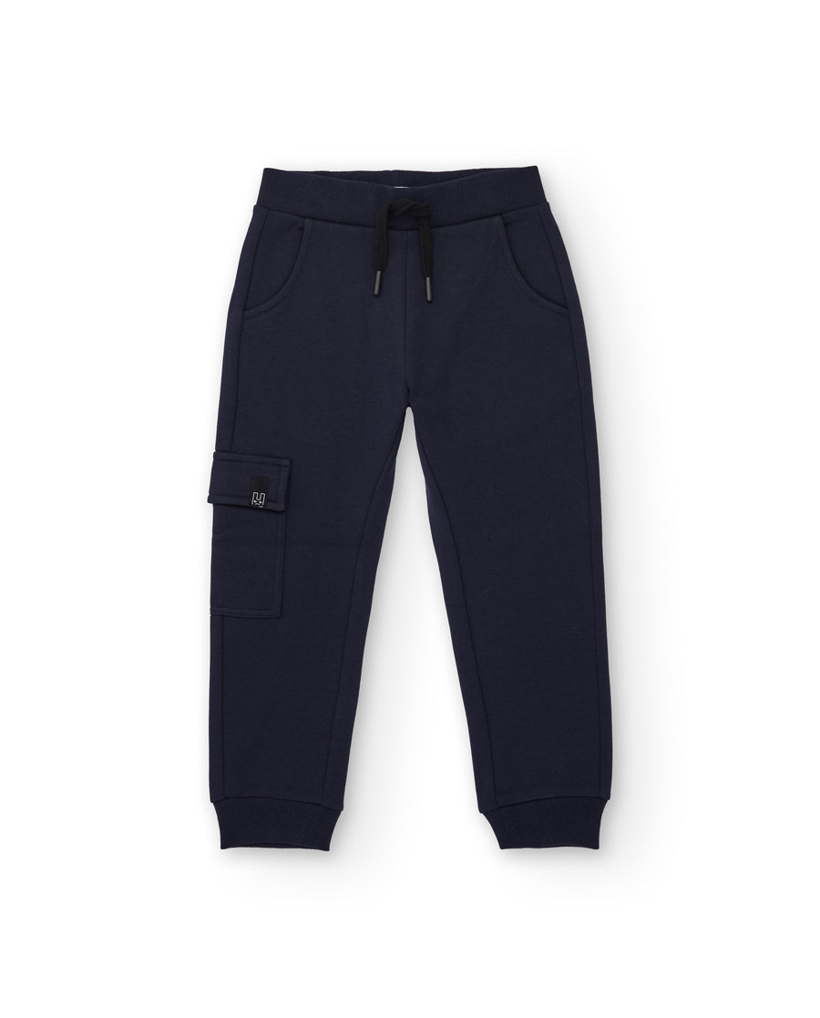Boys' plush jogger trousers with a flap pocket