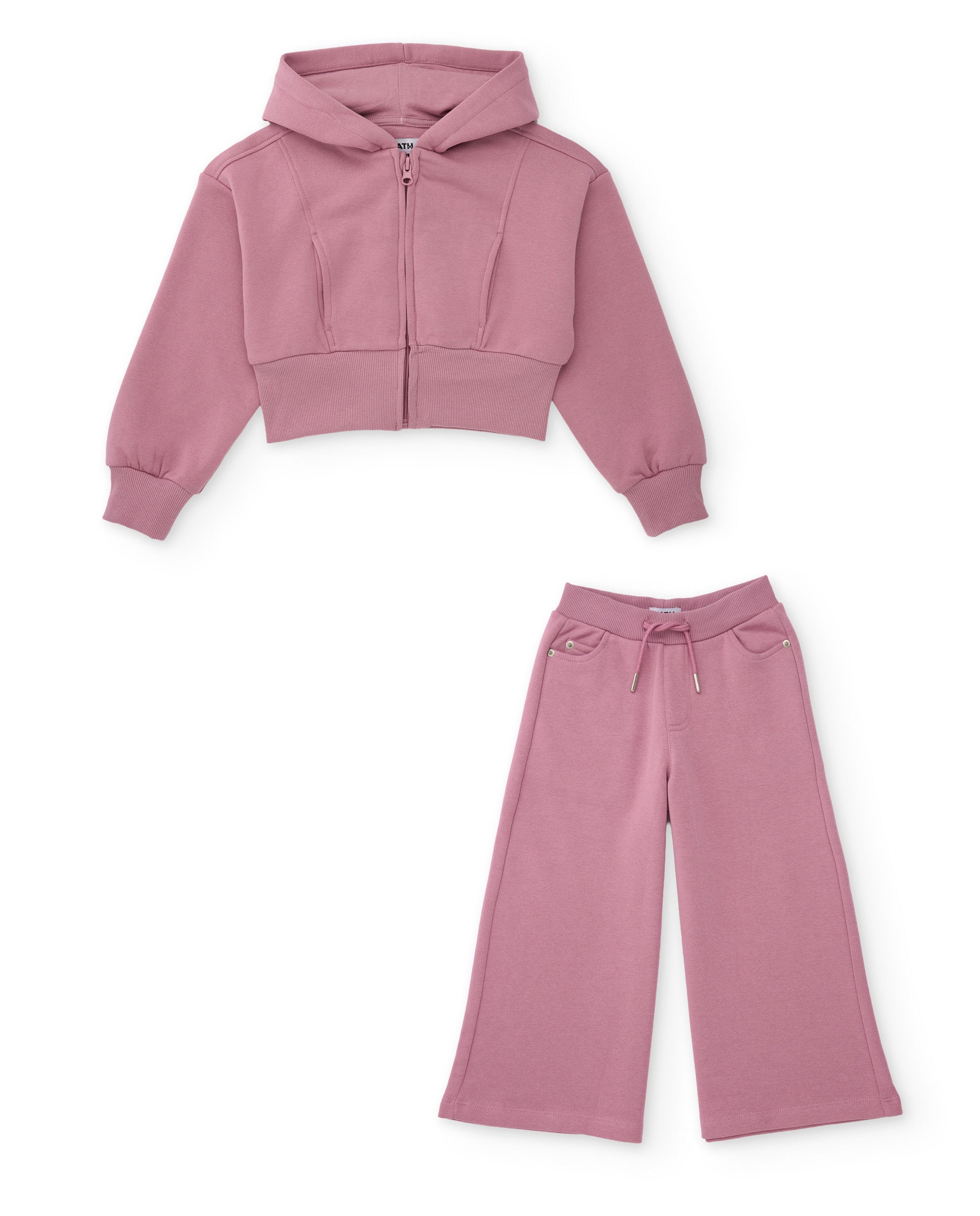 Conjunto de niña de punto con sudadera cropped y pantalón ancho