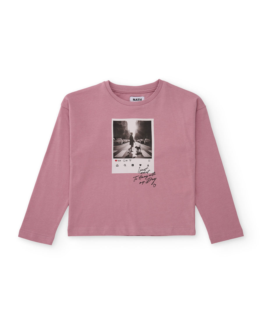 Girls' long-sleeved knit T-shirt with urban design