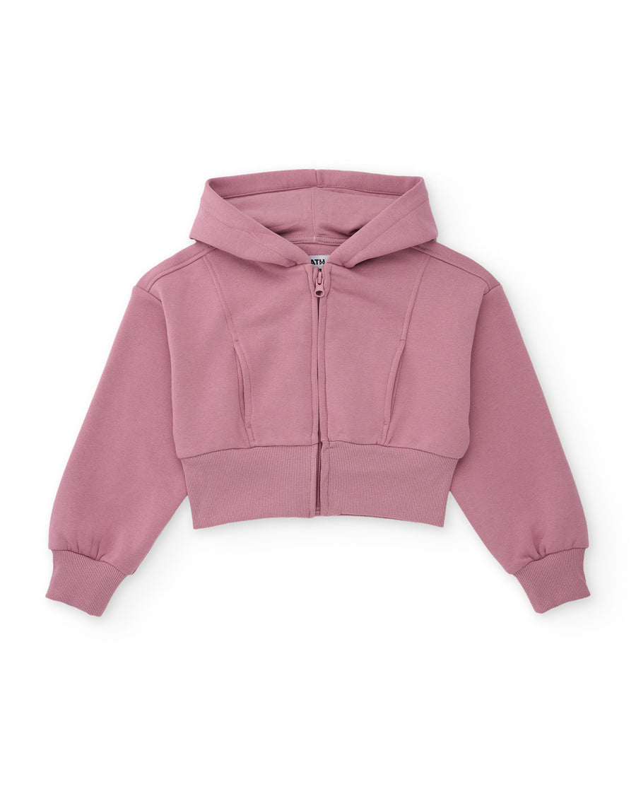 Sweatshirt de menina em felpa, com capuz e fecho frontal
