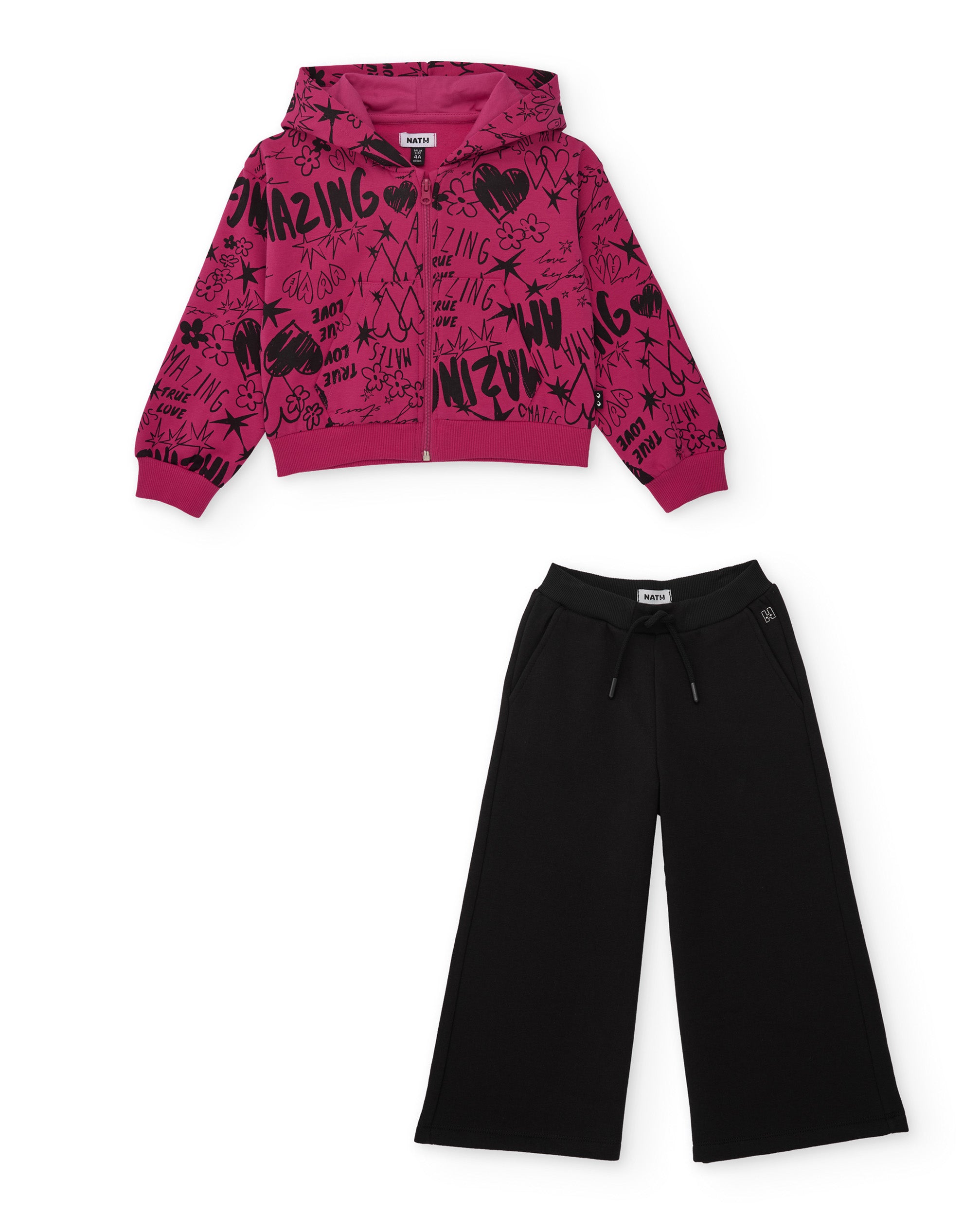 Conjunto de niña de punto con sudadera de print de letras y pantalón ancho
