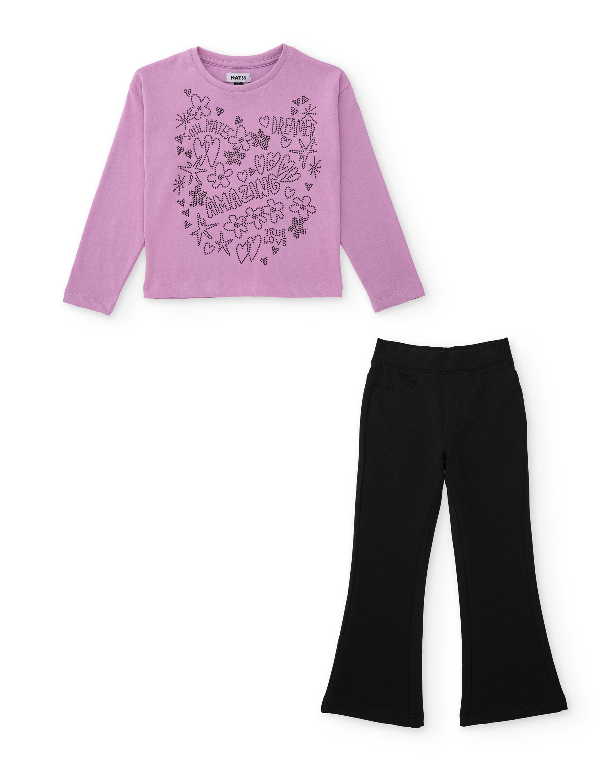 Conjunto de niña de punto con camiseta de estampado floral y leggings a juego
