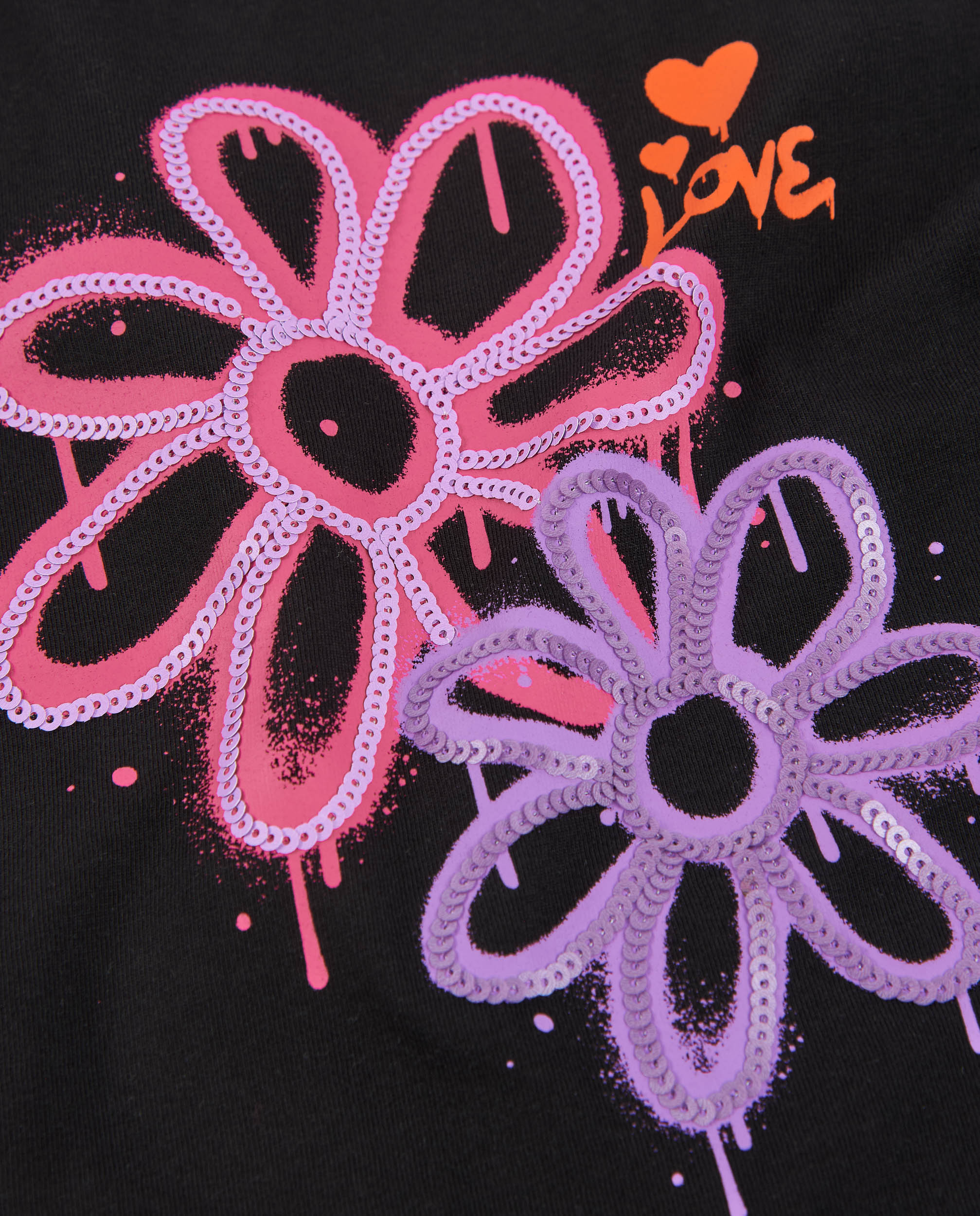 Camiseta de niña de punto con manga larga y diseño floral artístico
