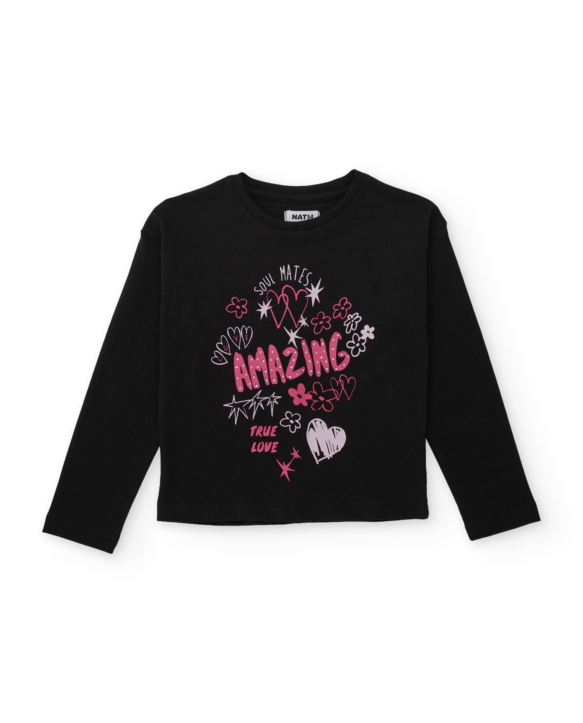 Camiseta de niña de punto con manga larga y estampado gráfico