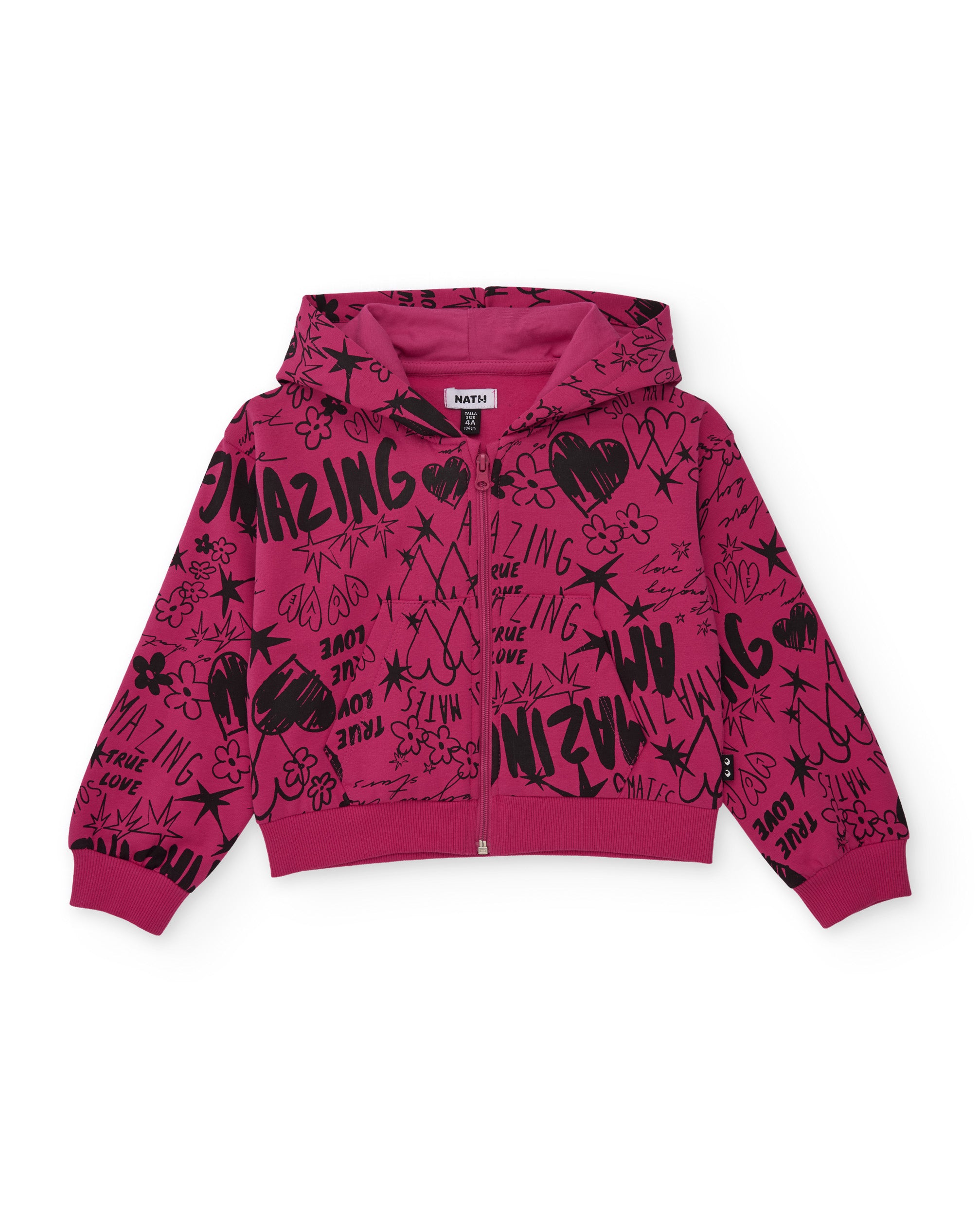 Sudadera de niña de felpa con capucha con cierre y diseño gráfico