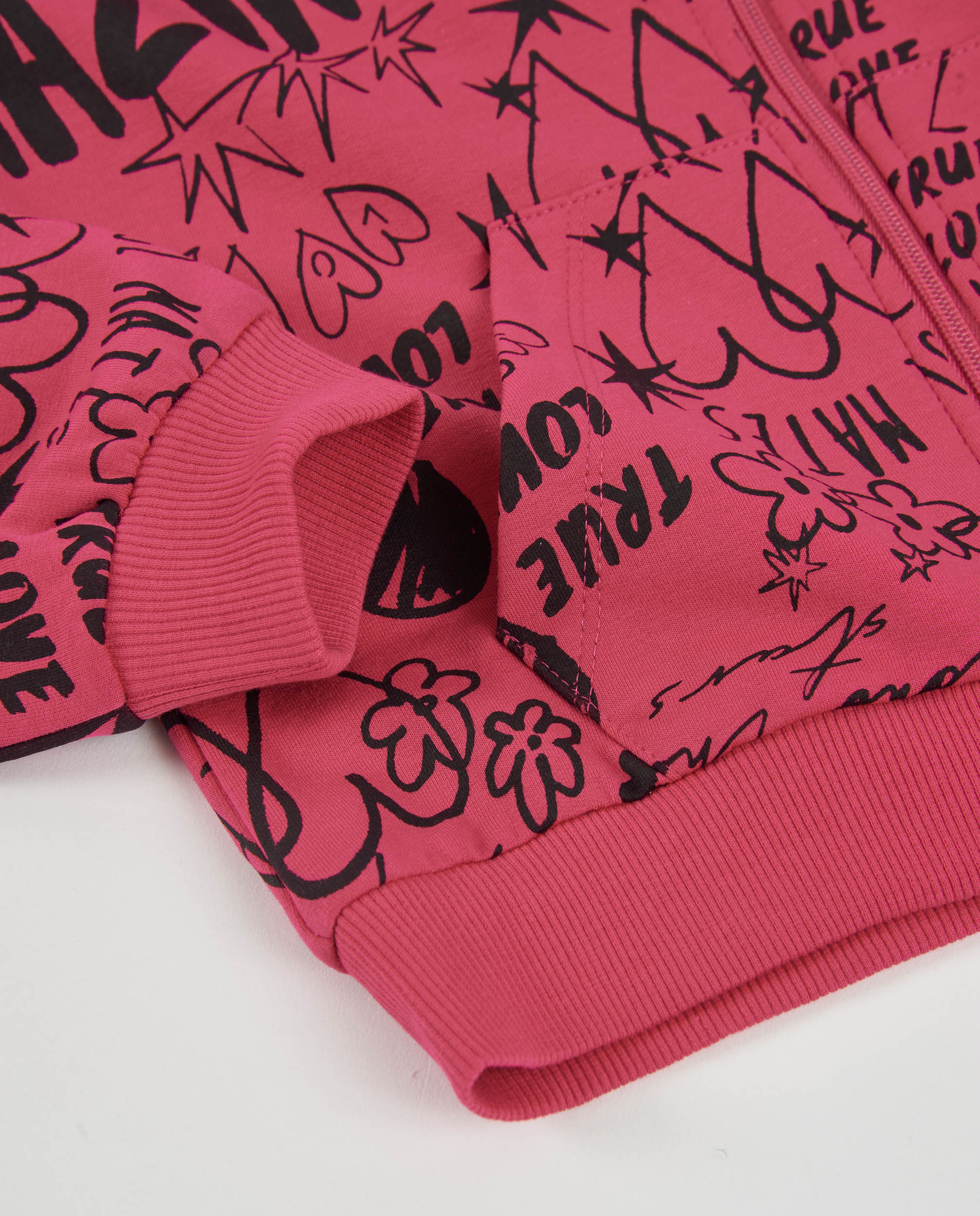 Sudadera de niña de felpa con capucha con cierre y diseño gráfico
