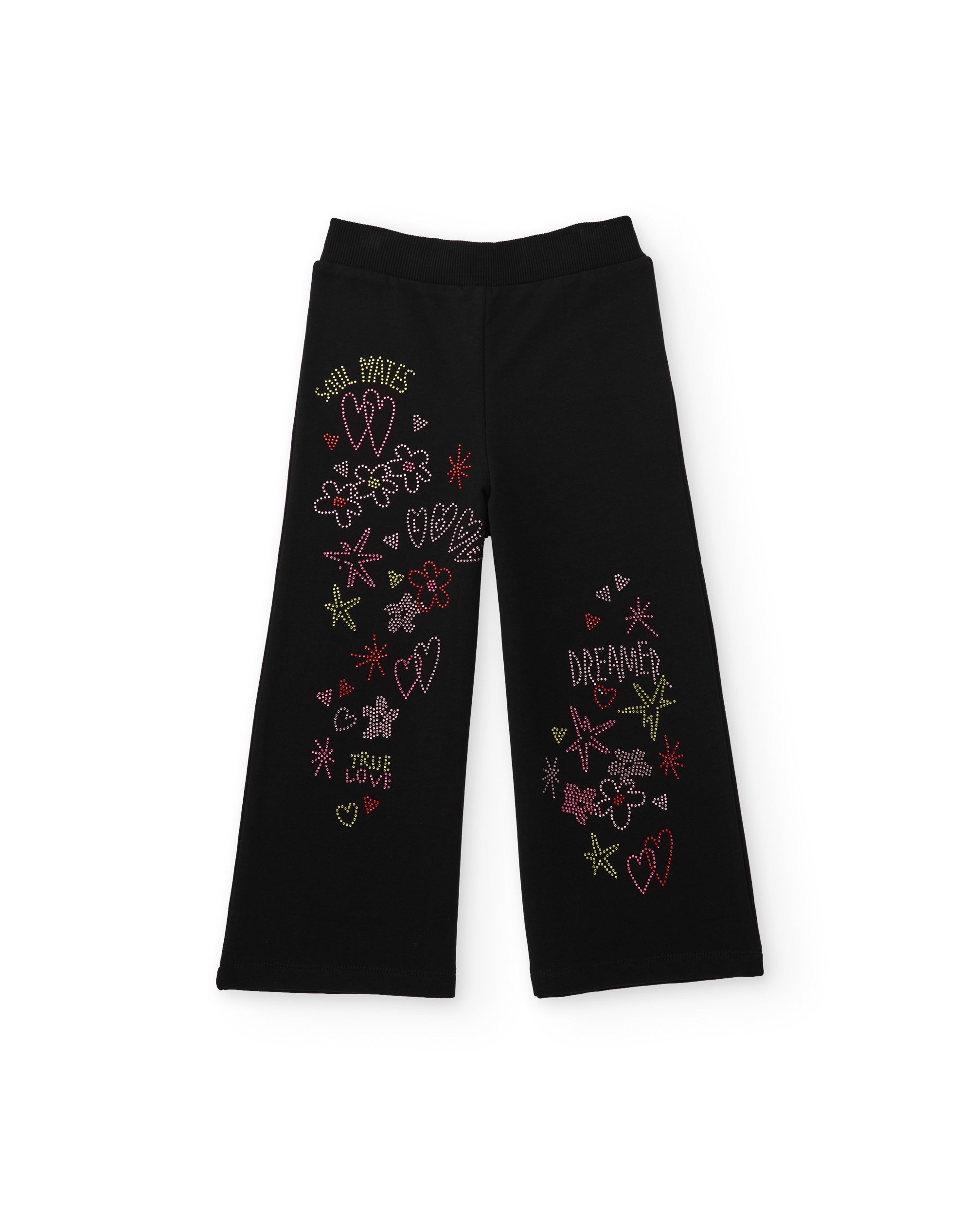 Pantalón de niña de felpa con pierna ancha y detalles florales