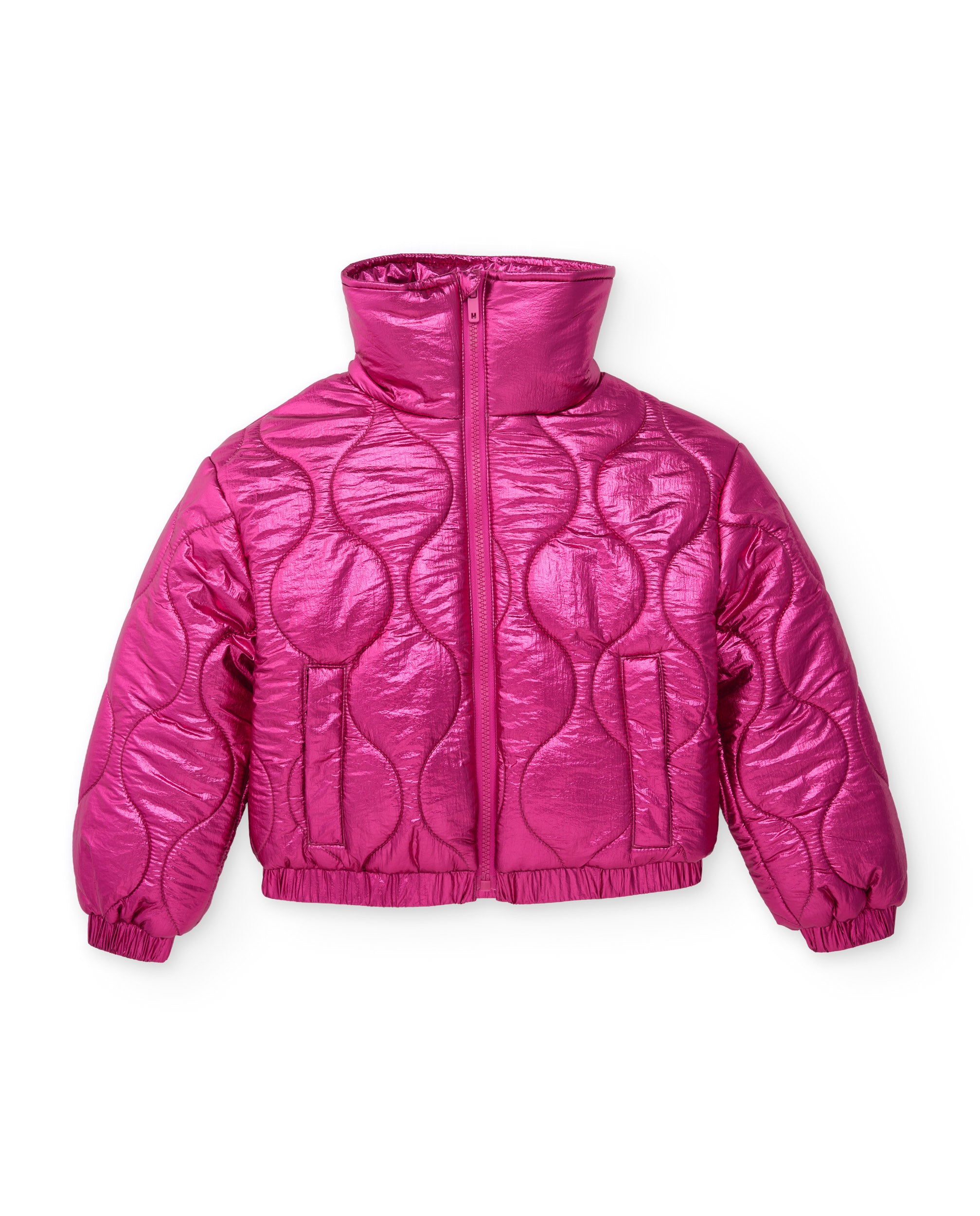 Chaqueta de niña acolchada con cremallera y acabado metálico