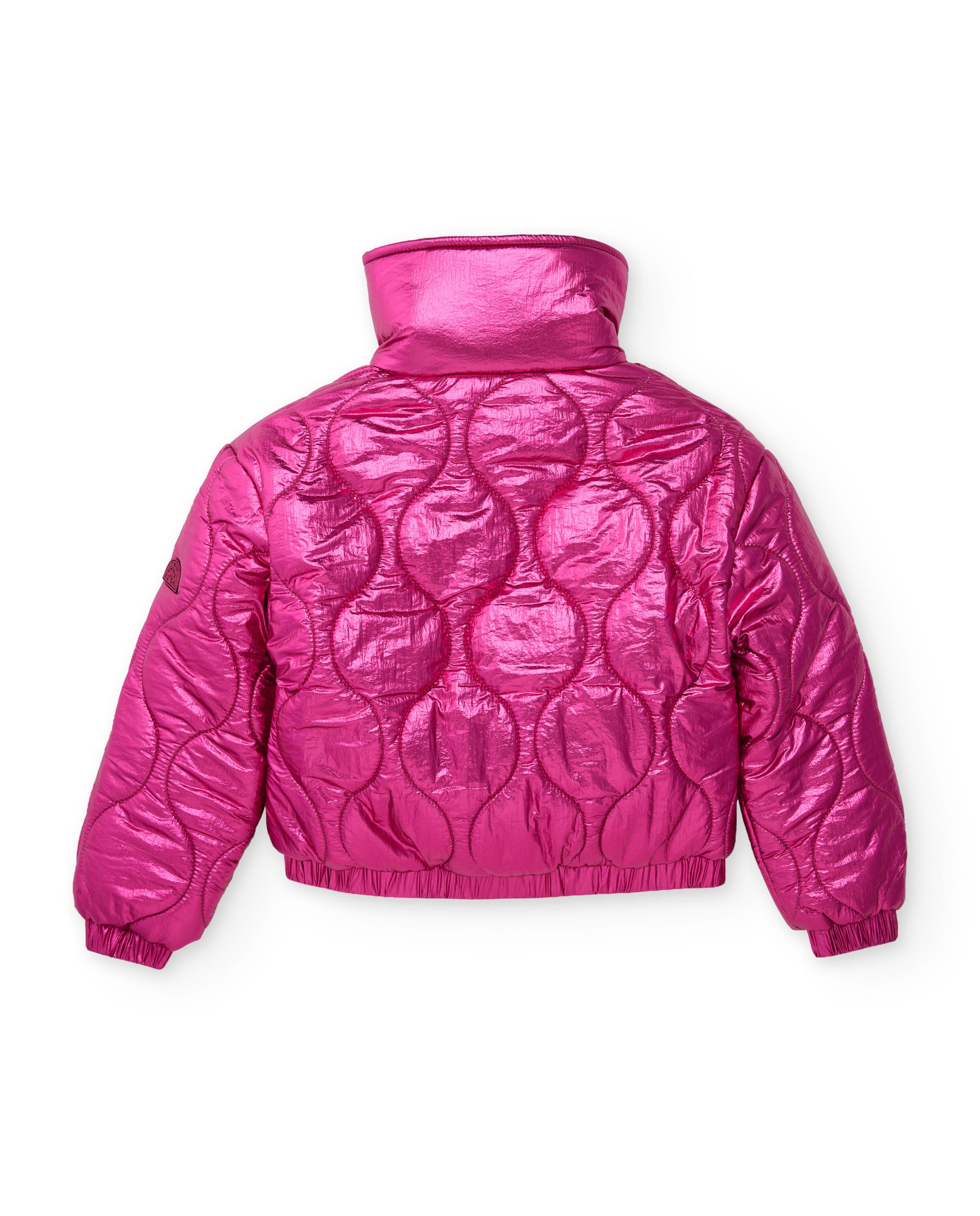 Chaqueta de niña acolchada con cremallera y acabado metálico