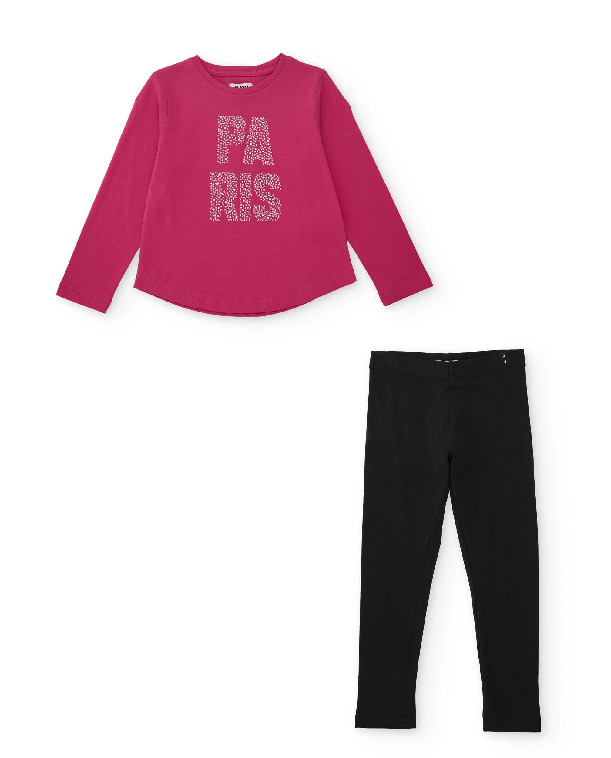 Conjunto de niña de punto con camiseta estampada y leggings ajustados