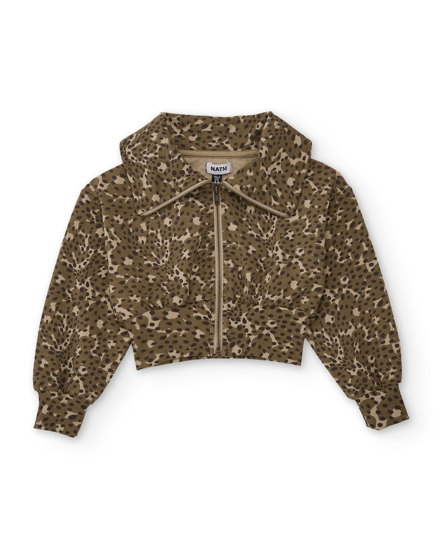Girls’ fleece sweatshirt with a zip fastening and animal print