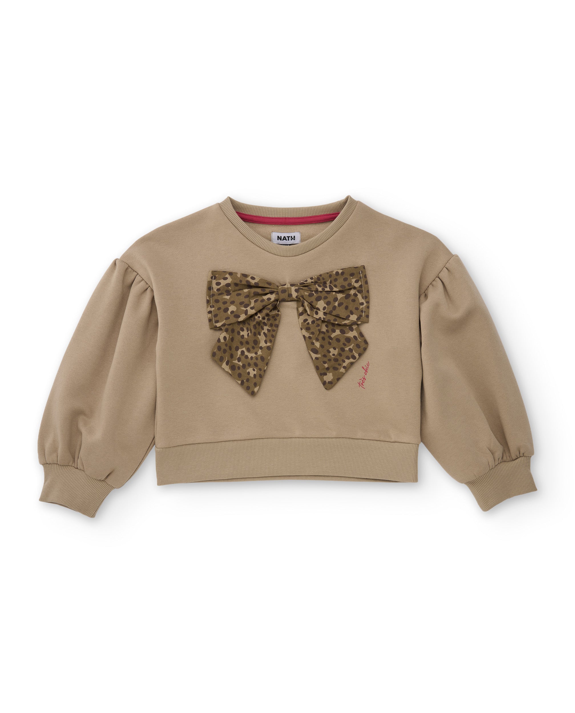 Sudadera de niña de felpa con lazo frontal y mangas fruncidas