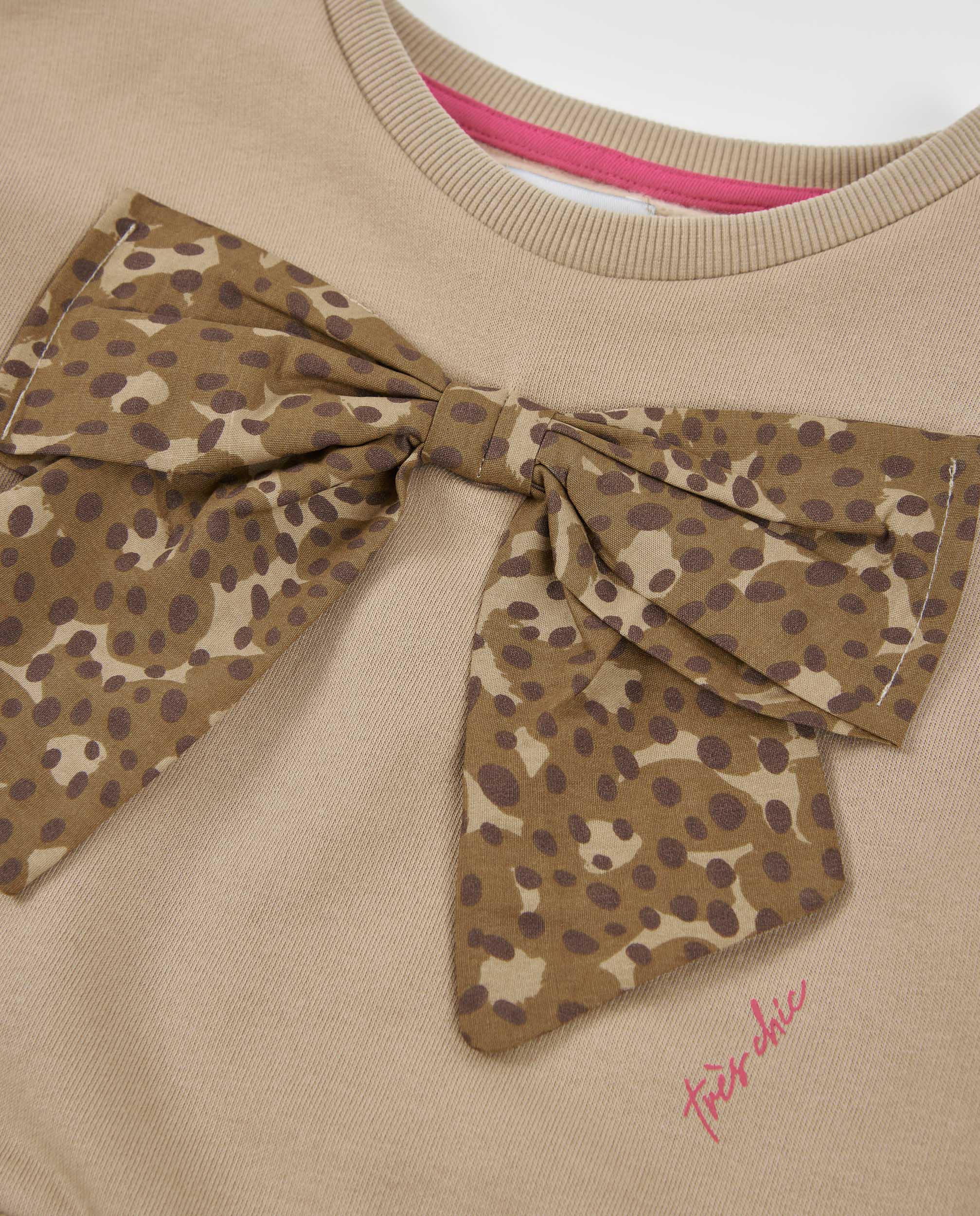 Sudadera de niña de felpa con lazo frontal y mangas fruncidas