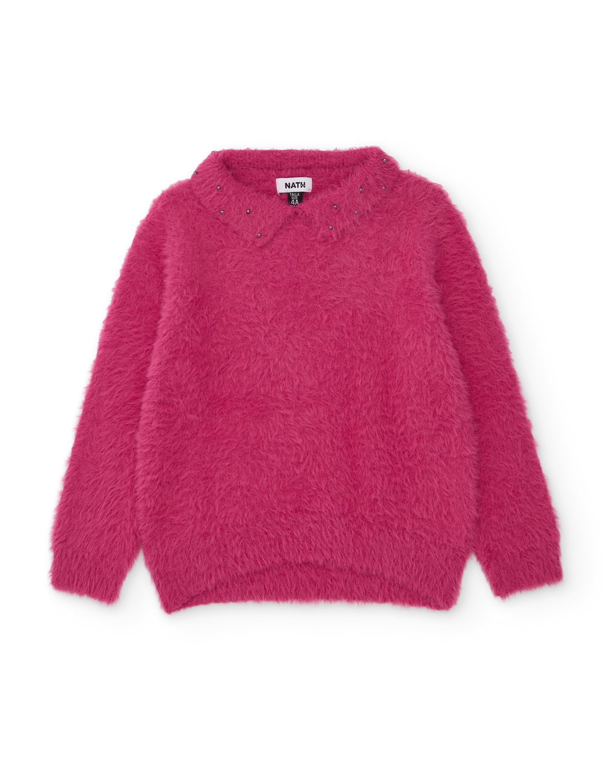 Jersey de niña de tricot con textura esponjosa y cuello redondo