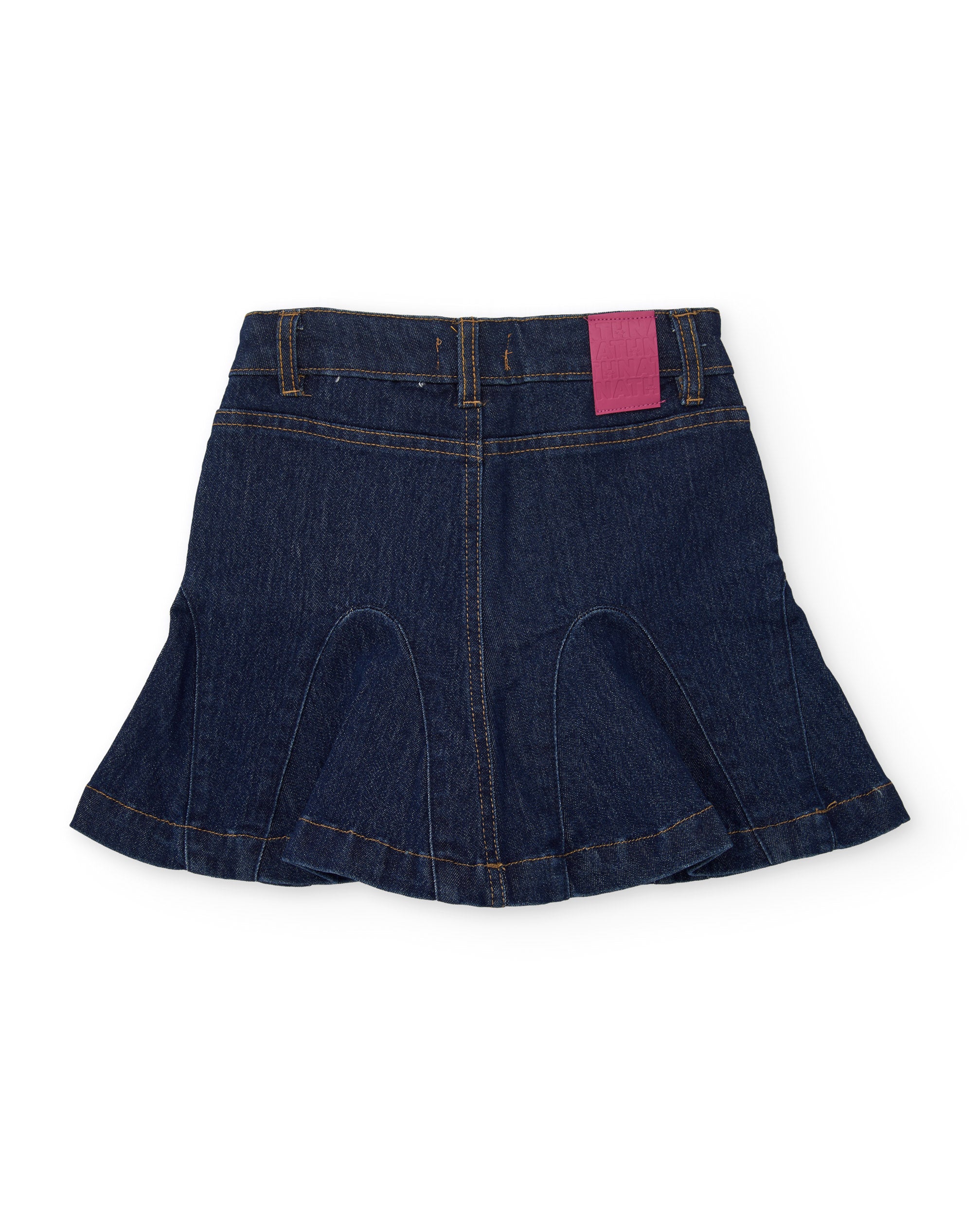 Falda de niña de denim con corte evasé y botón en la cintura