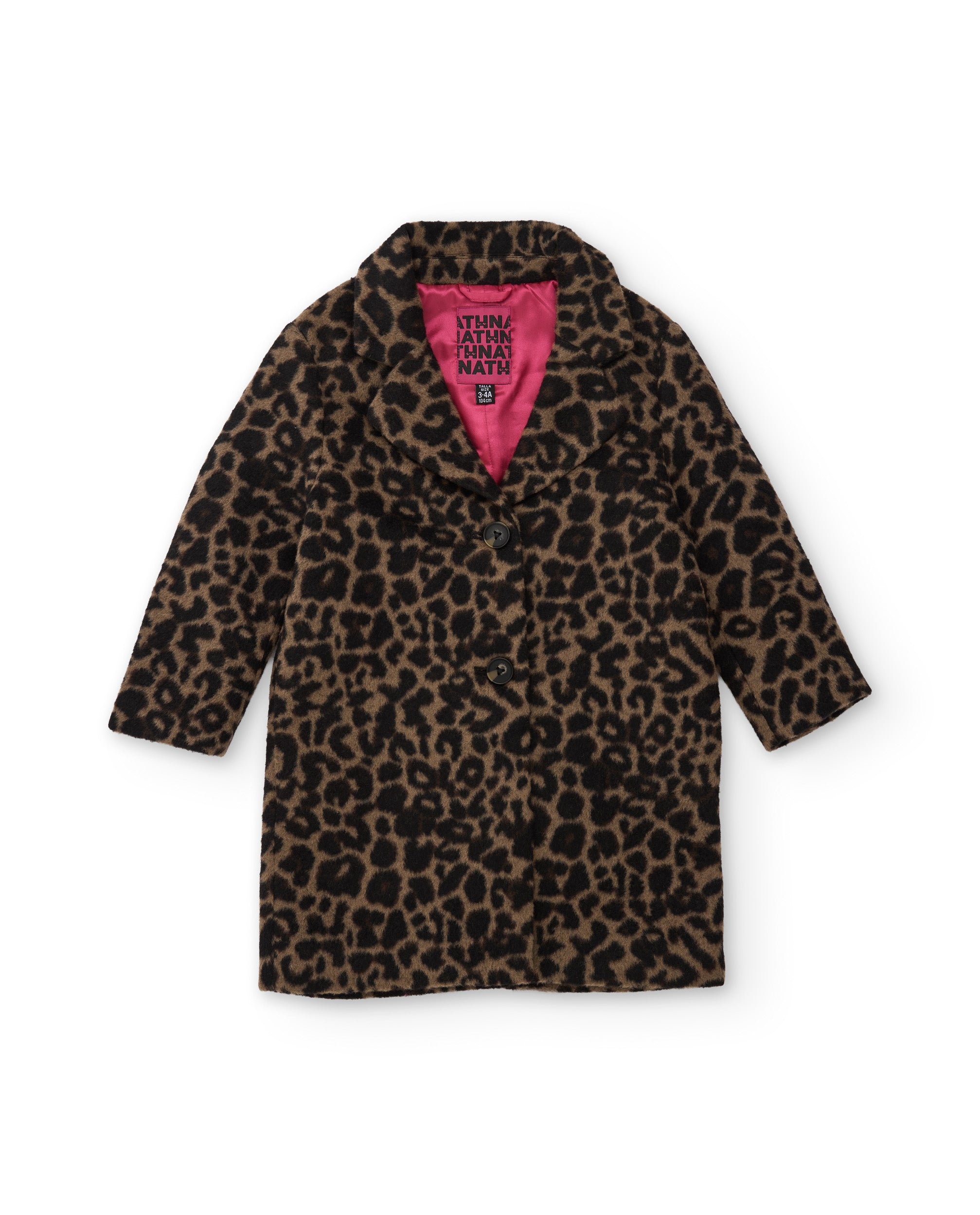 Abrigo de niña de tela plana con estampado animal print y botones