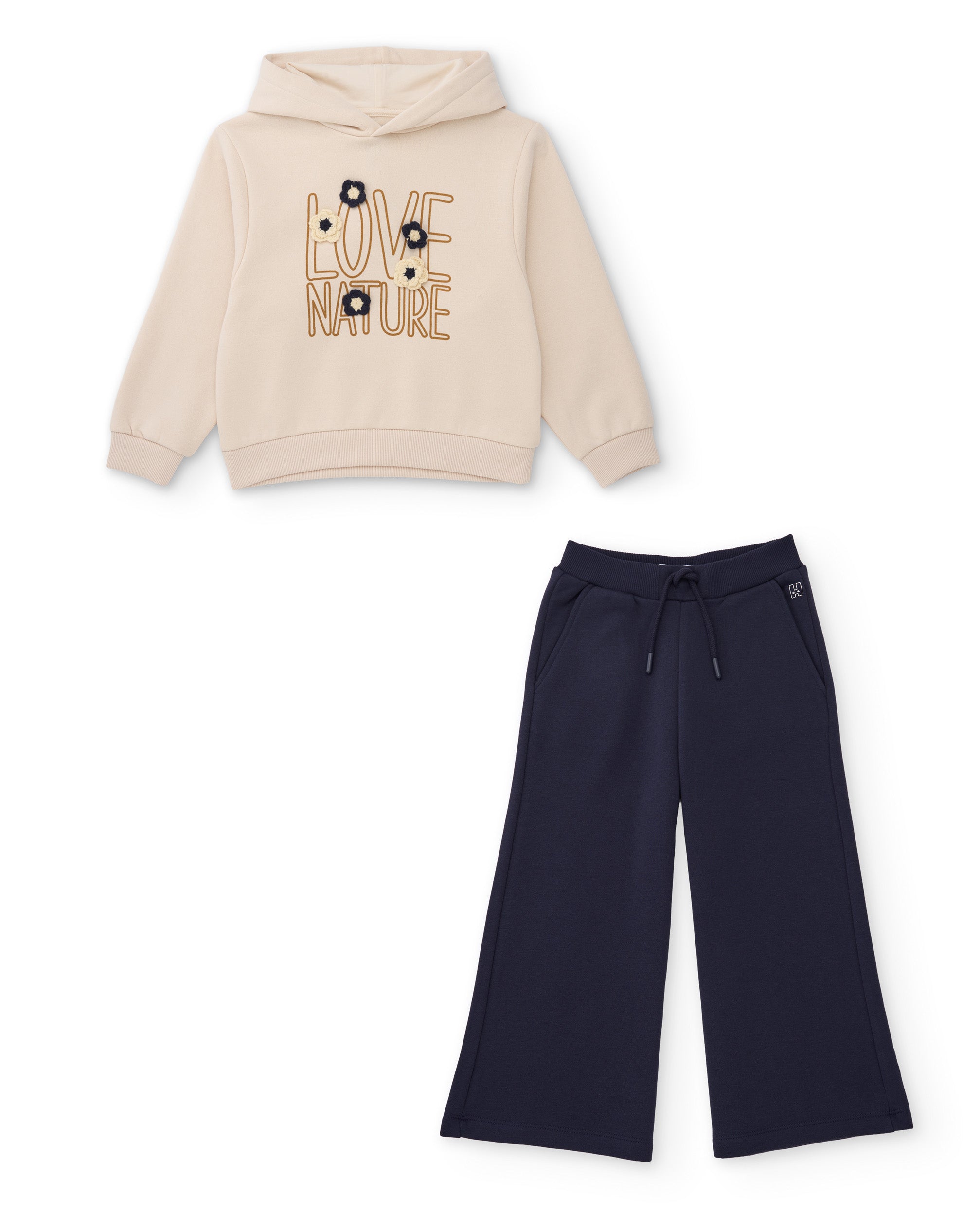 Conjunto de niña de punto con sudadera de capucha y bordado floral