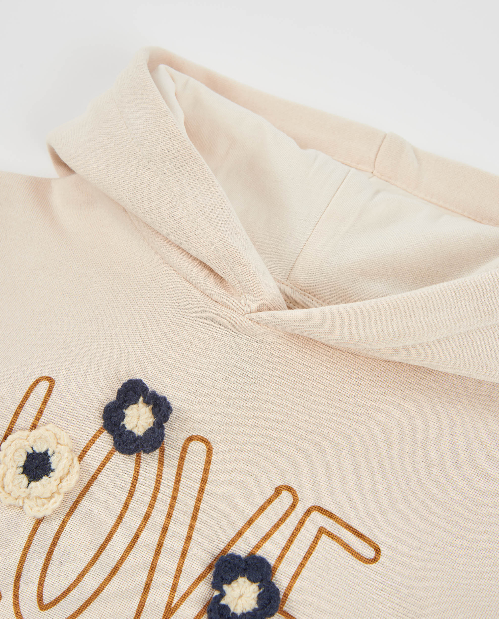 Sudadera de niña de felpa con capucha y bordado de flores