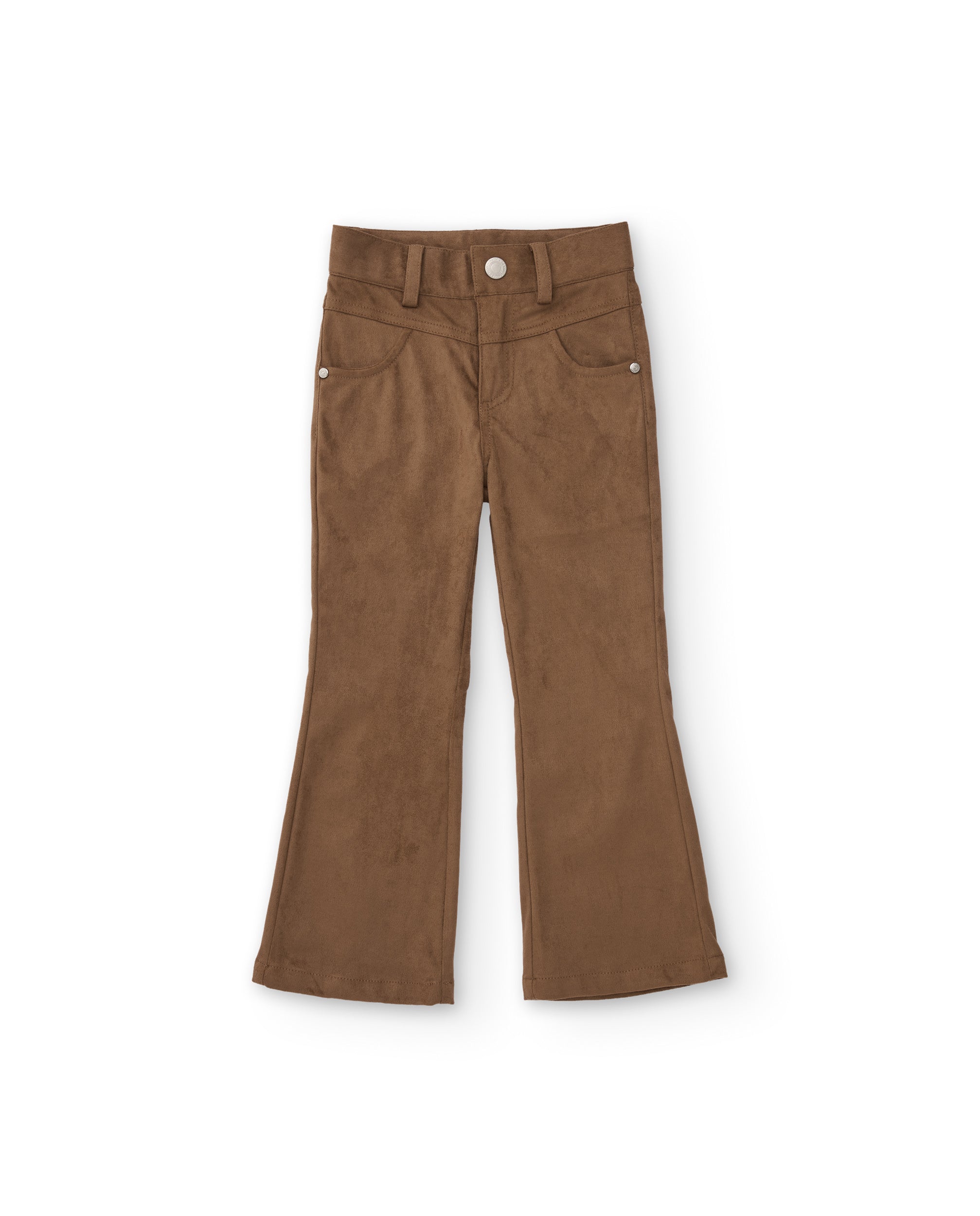 Pantalón de niña de ante con corte acampanado y cintura ajustada