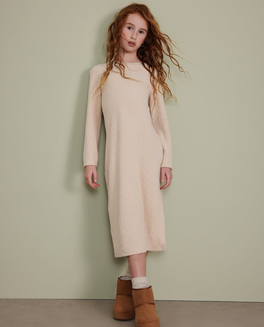 Girls' ribbed knit midi dress with long sleeves