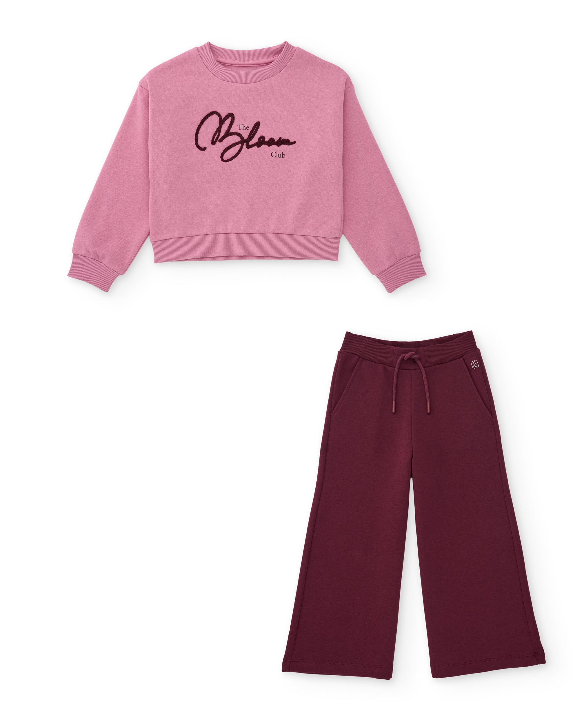 Conjunto de niña con sudadera de algodón con mensaje bordado y pantalón