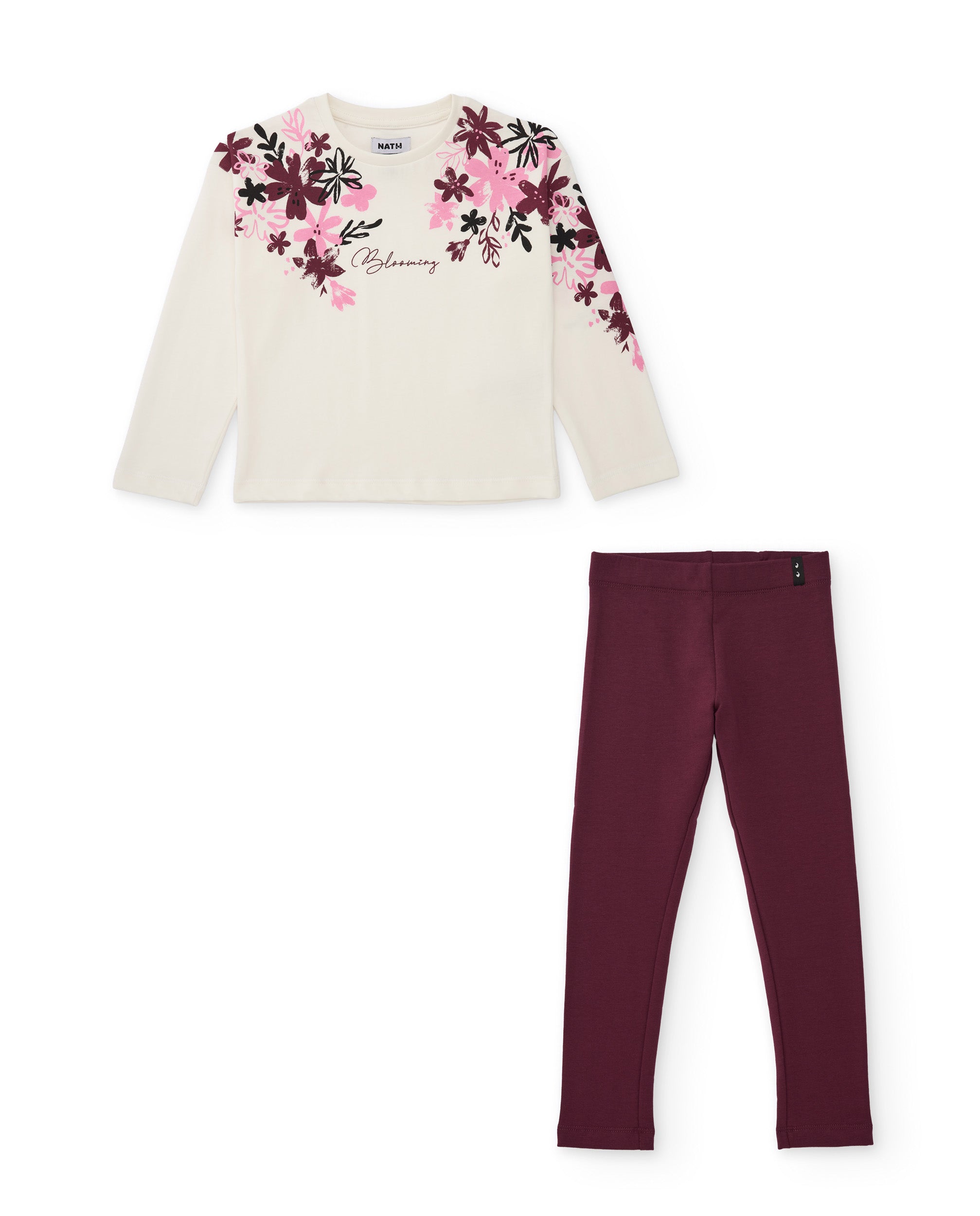 Conjunto de niña de punto con camiseta de diseño floral y leggings básicos