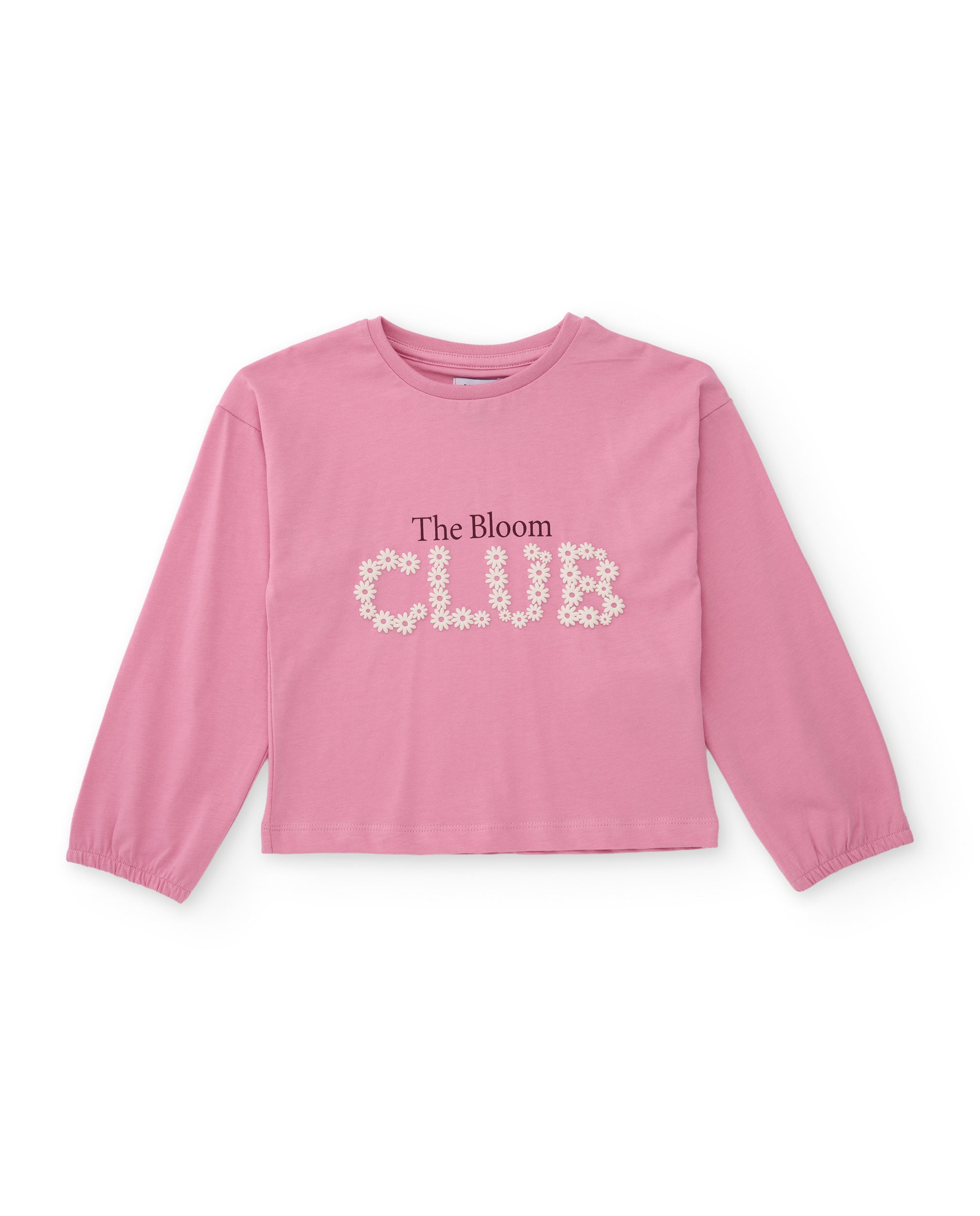 Camiseta de niña de punto con bordado floral y manga larga