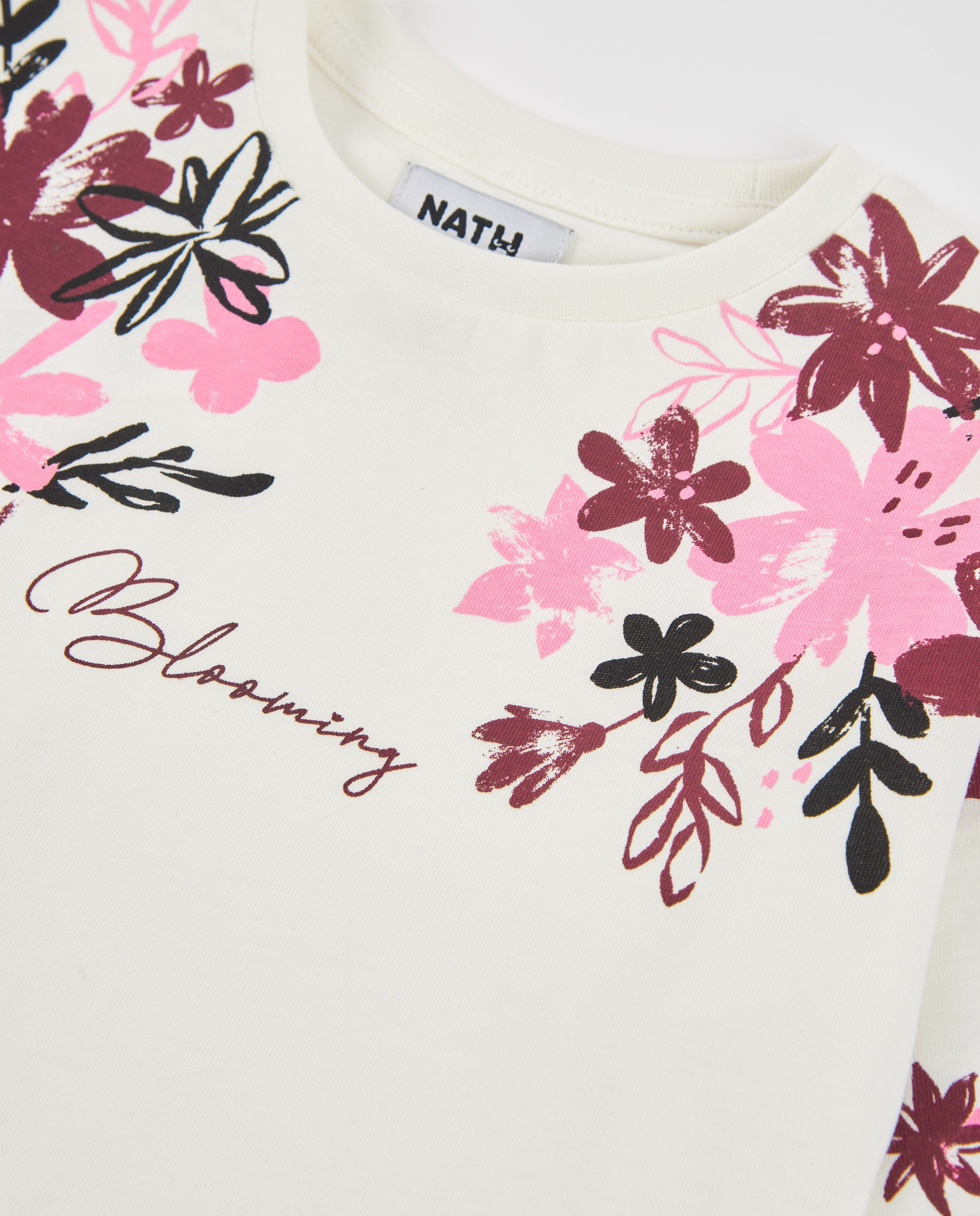 Camiseta de niña de punto con estampado floral y manga larga
