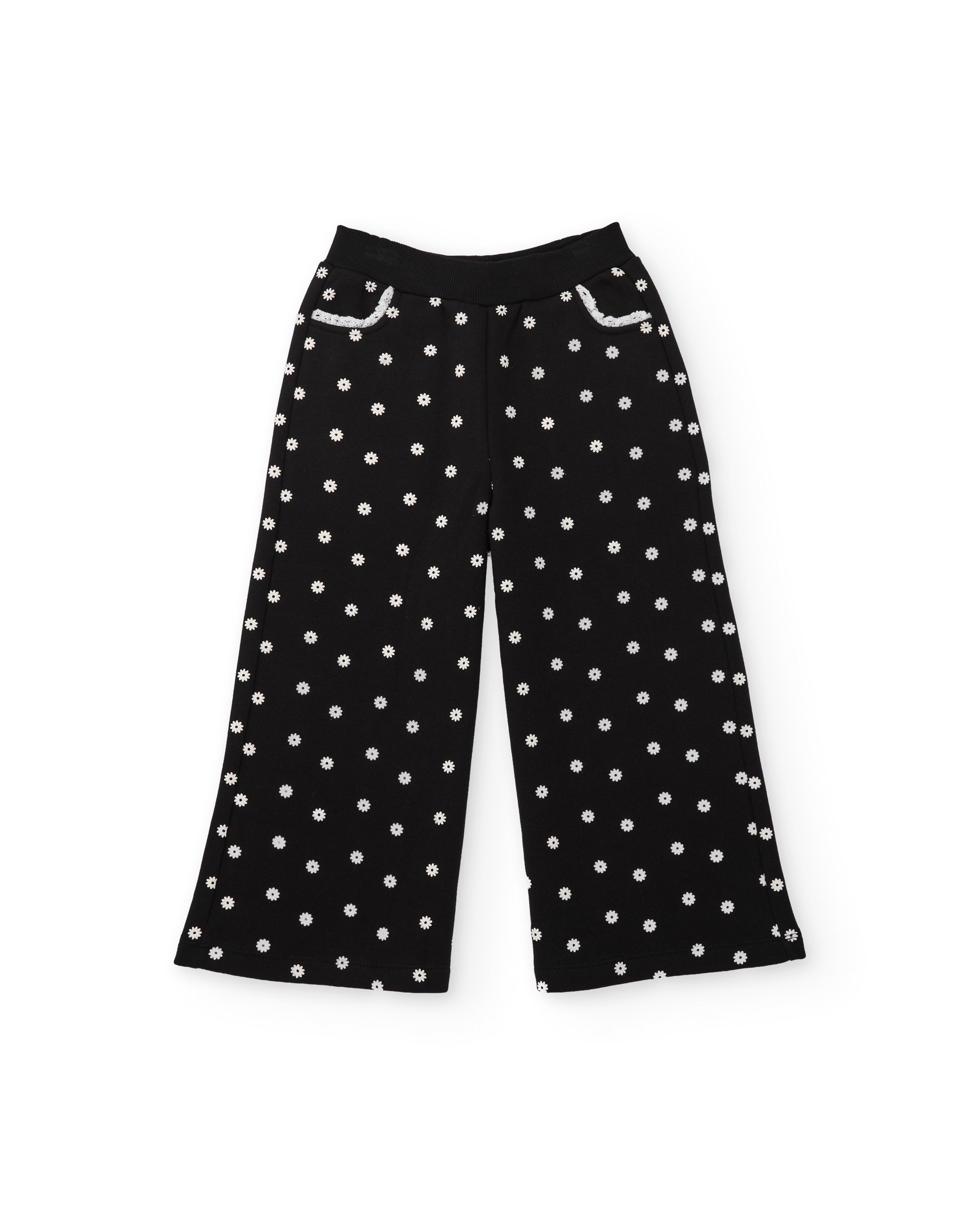 Pantalón de niña de felpa con pierna ancha y diseño integral de flores