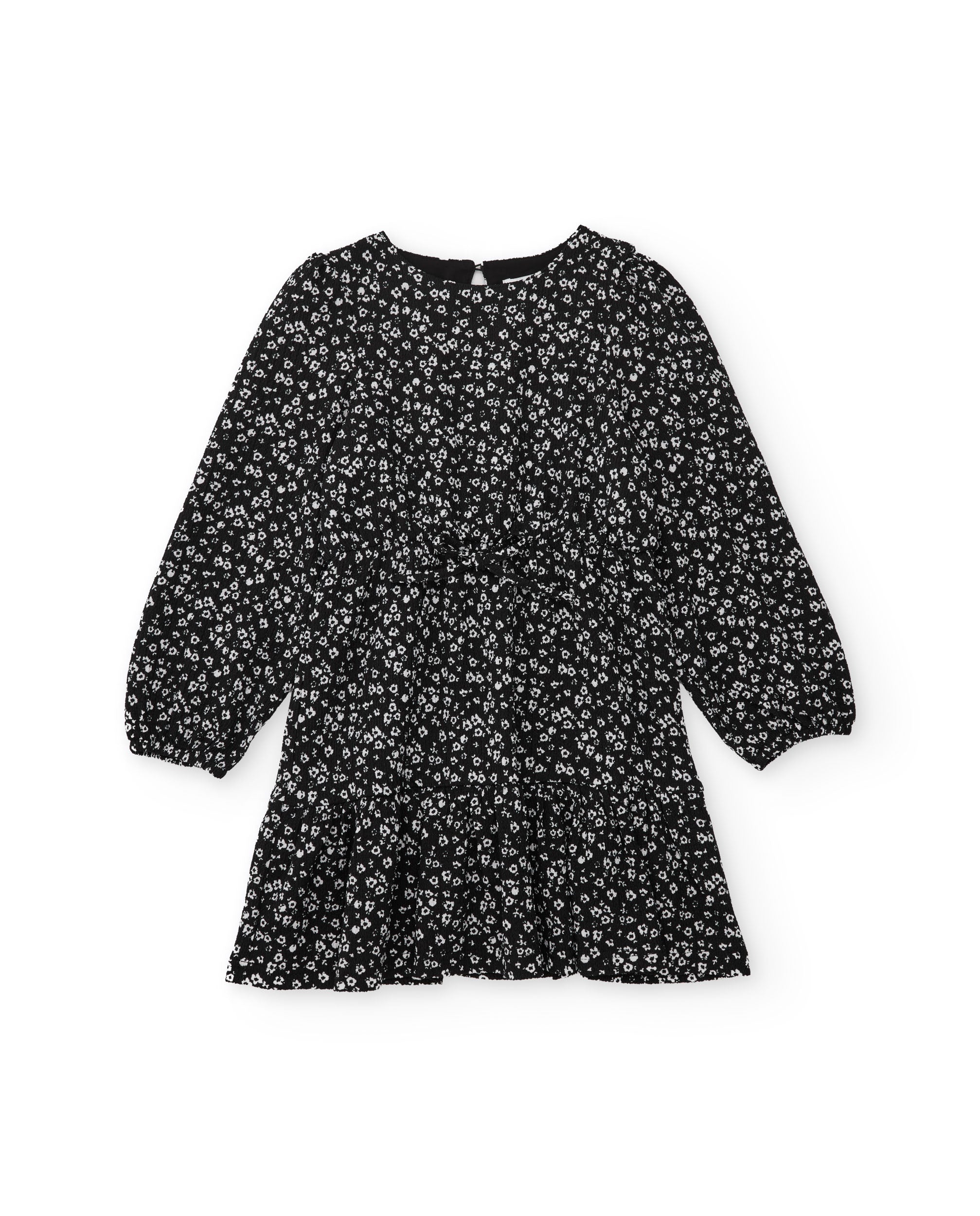 Vestido de niña de tela plana con diseño floral y mangas con volantes