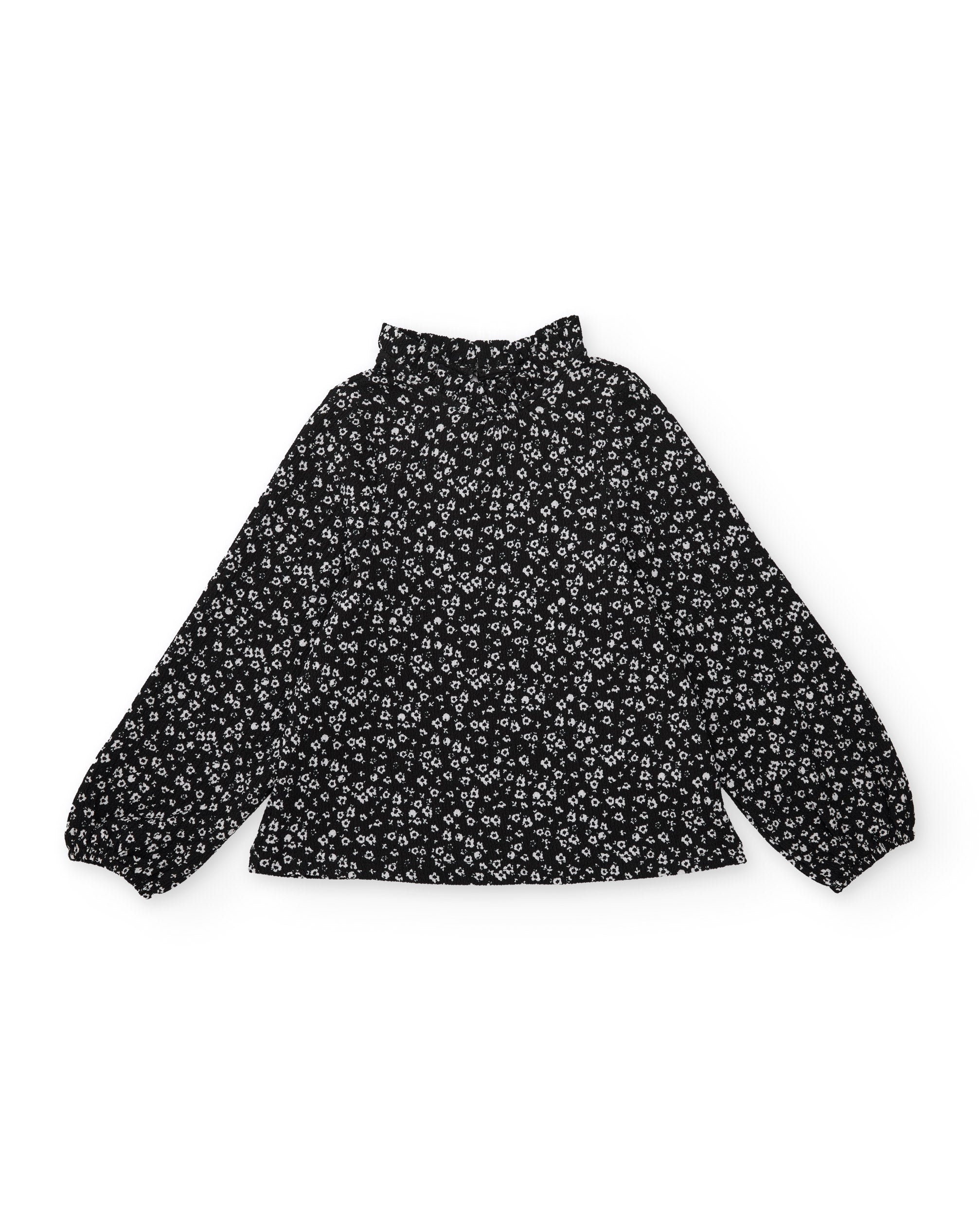 Blusa de niña de tela plana con cuello alto y estampado floral