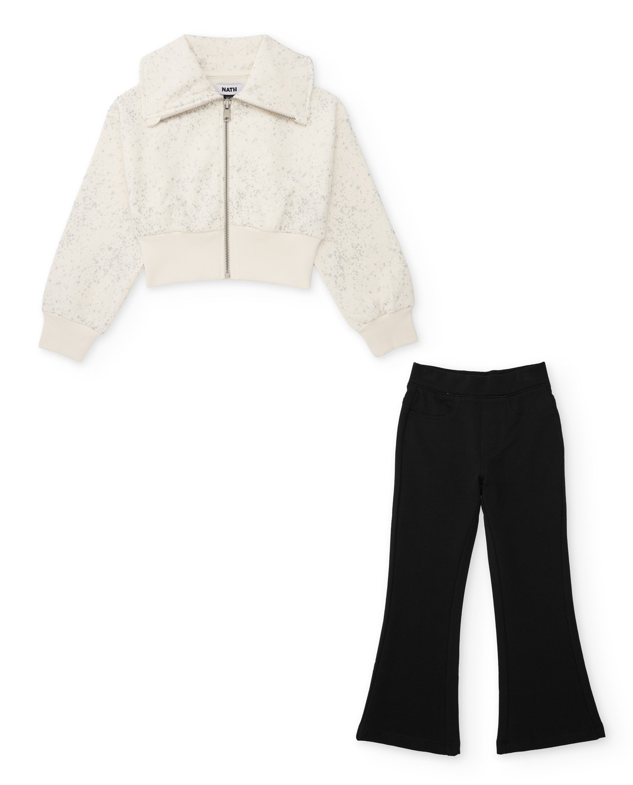 Conjunto de niña de punto con sudadera de cremallera y leggings acampanados