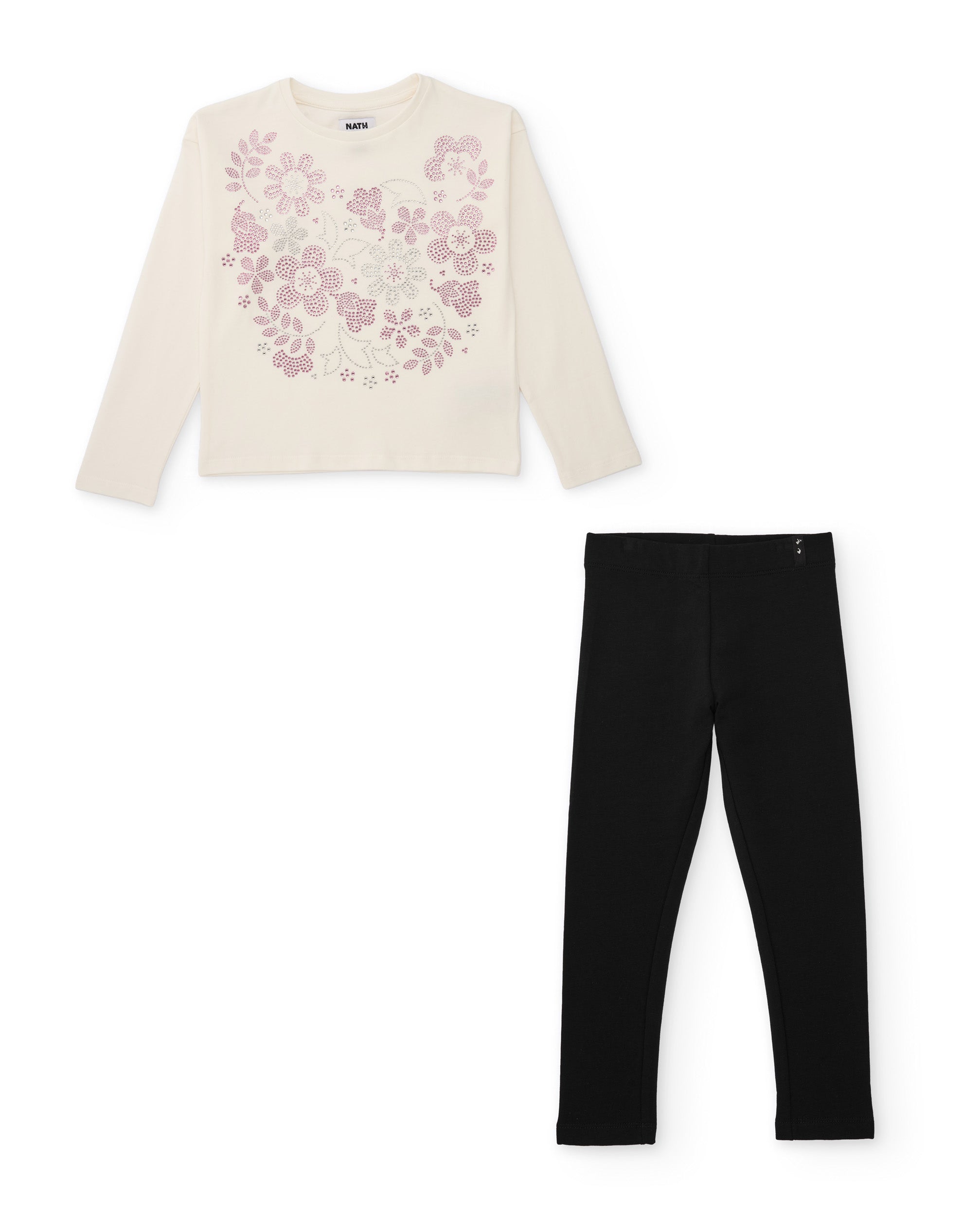 Conjunto de niña de punto con camiseta de estampado floral y leggings ajustados