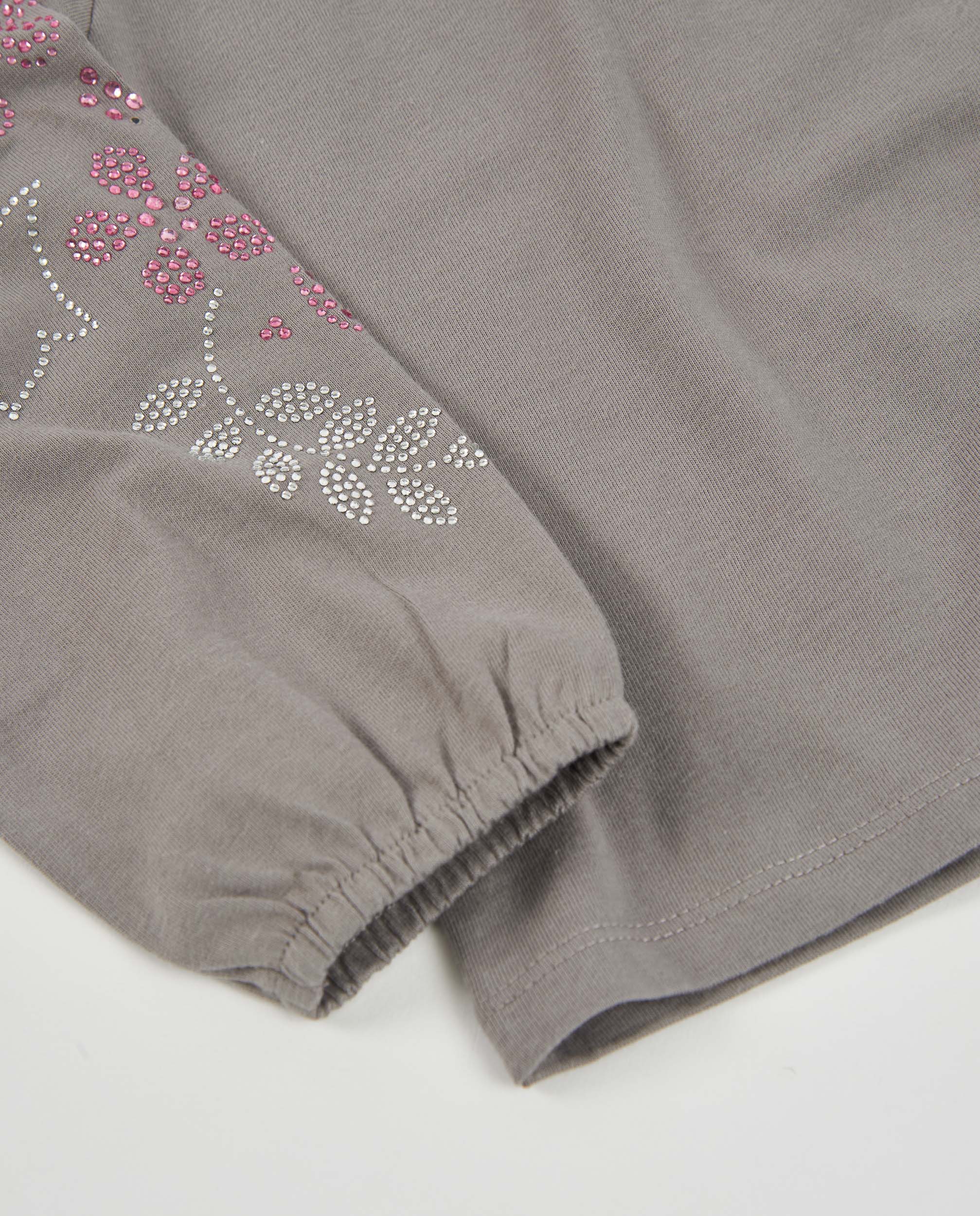 Camiseta de niña de punto con estampado floral en las mangas