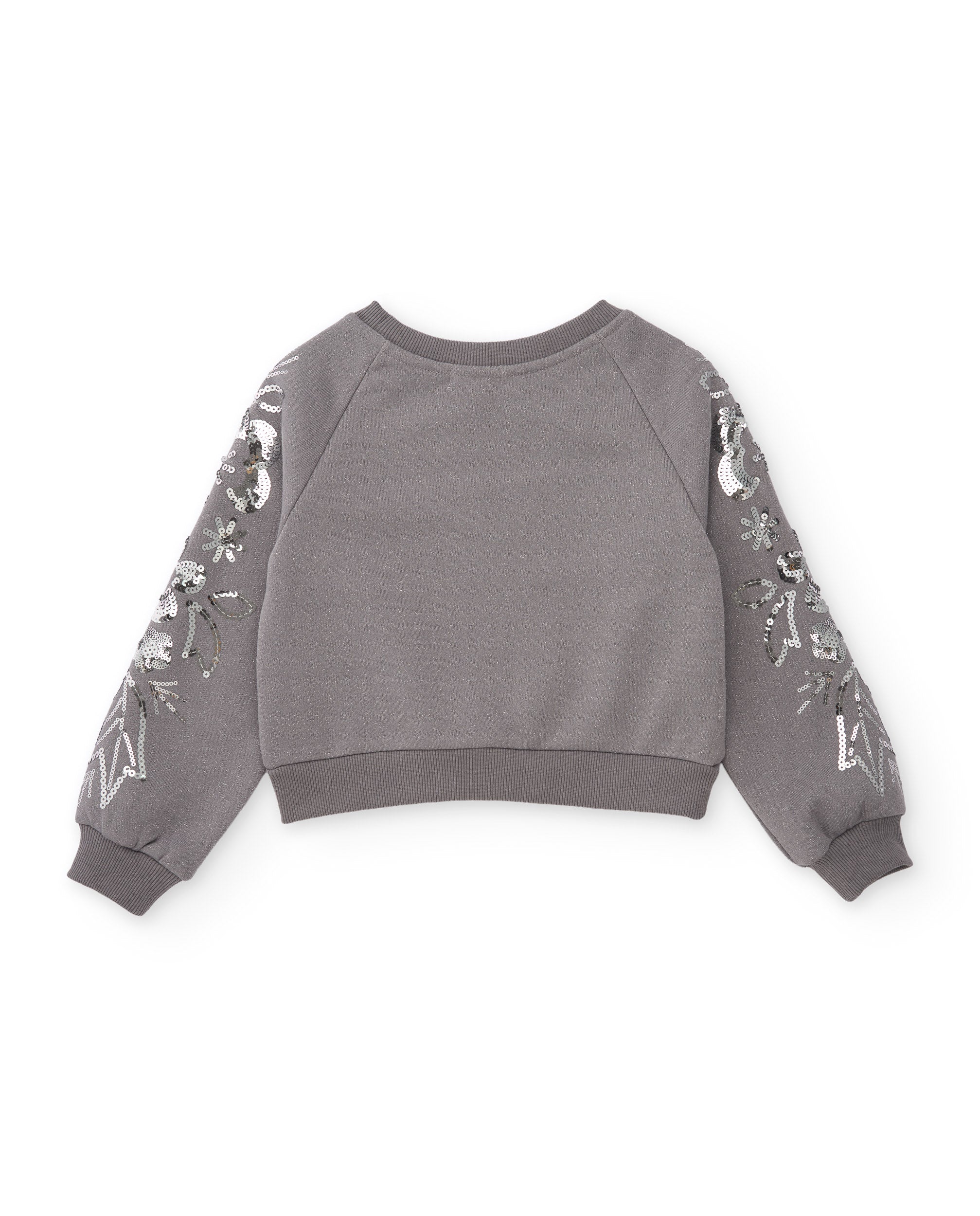 Sudadera de niña de felpa con diseño floral de lentejuelas en las mangas