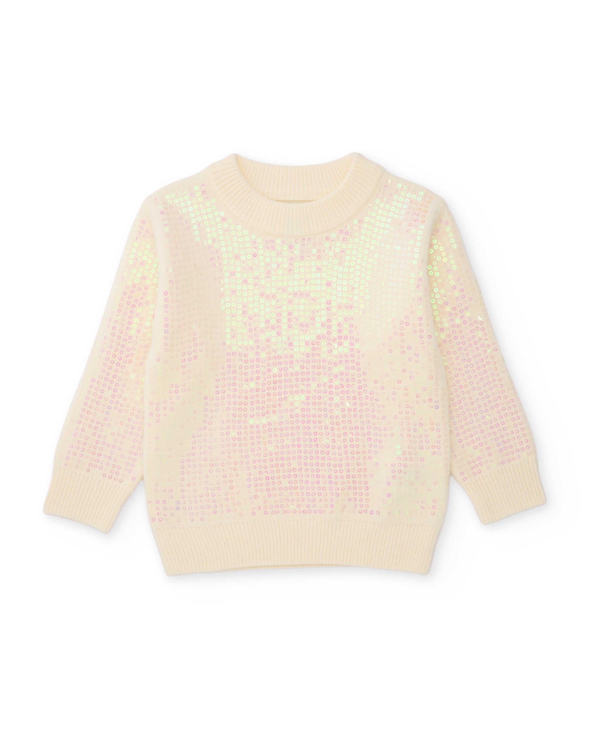 Jersey de niña de tricot con lentejuelas y cuello redondo