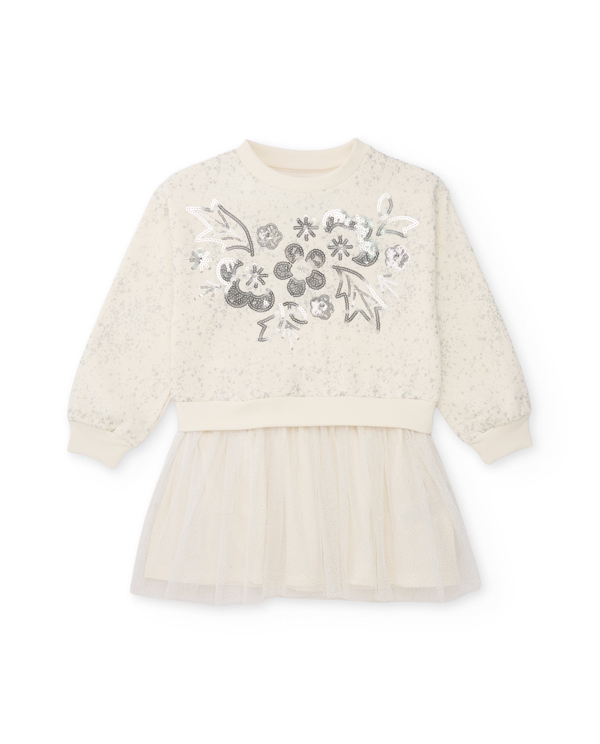 Vestido de niña con cuerpo de felpa bordado y falda de tul
