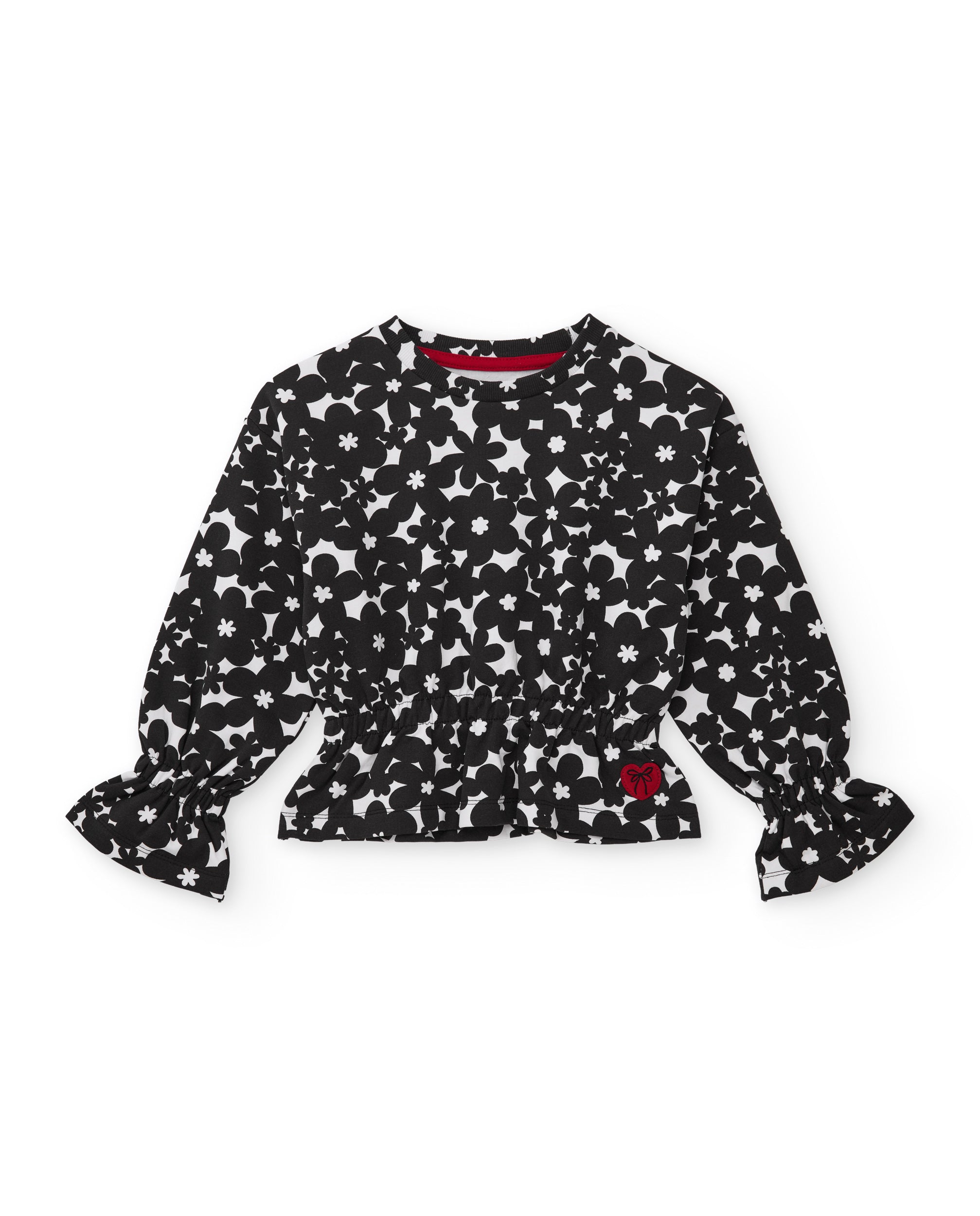 Conjunto de niña de punto con sudadera de estampado floral y pantalón ancho