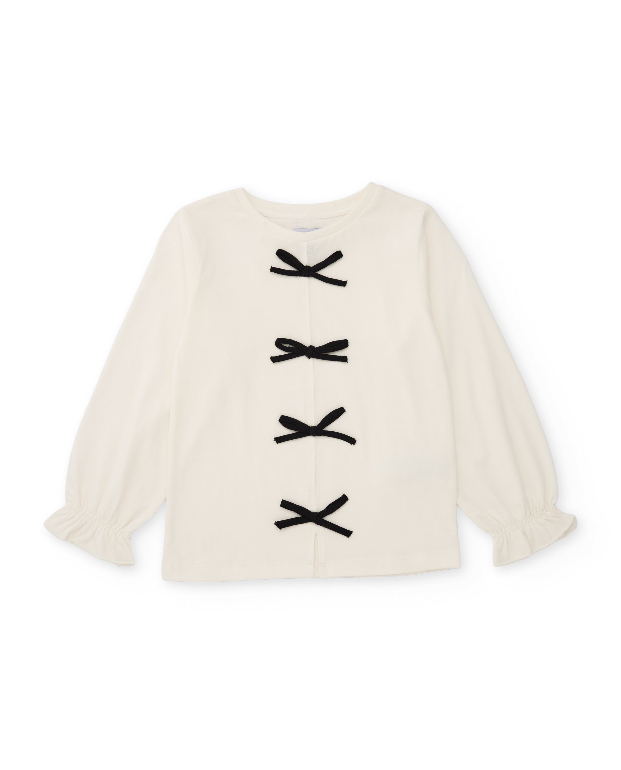 Camiseta de niña de punto con lazos frontales y puños fruncidos