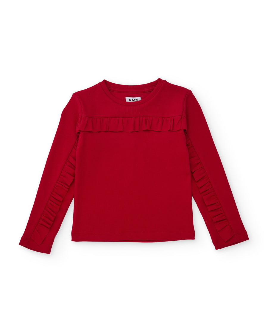 Camiseta de niña de punto con volantes en la parte frontal