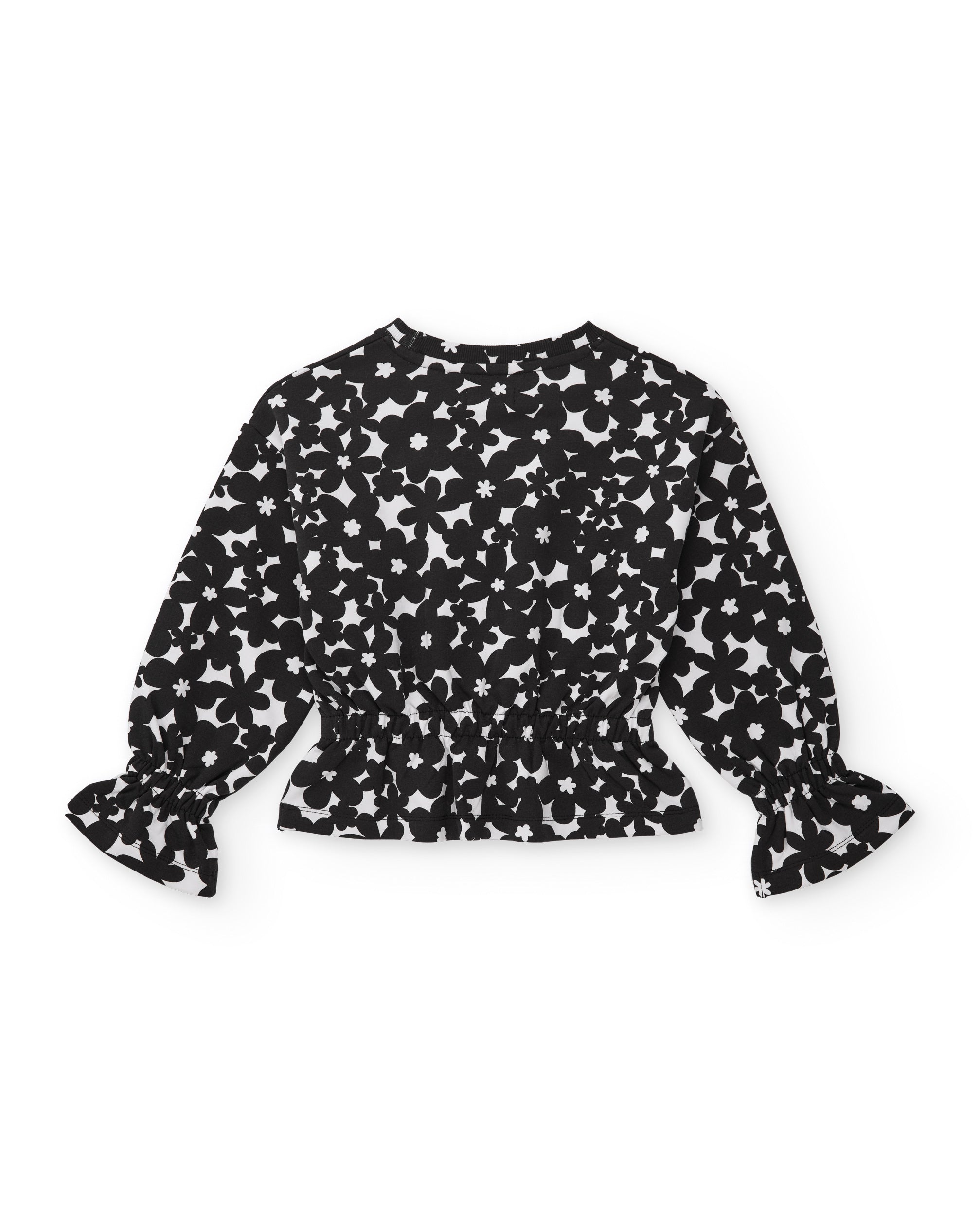 Sudadera de niña de felpa con estampado floral y puños fruncidos