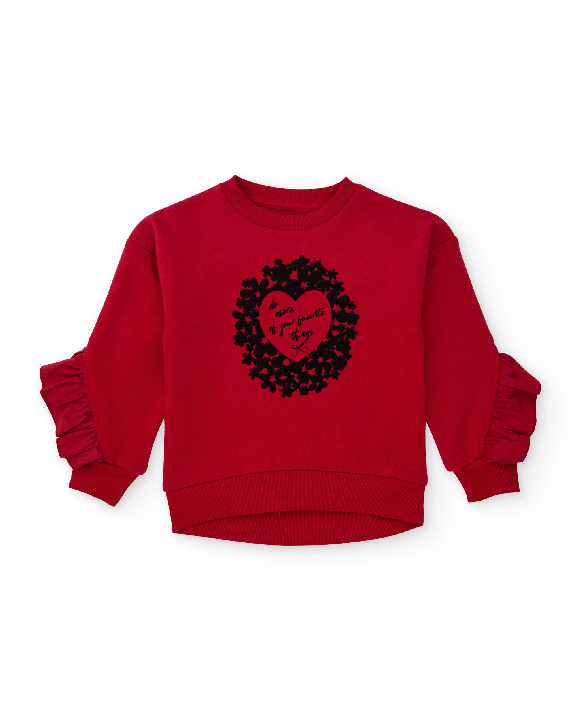 Sudadera de niña de felpa con estampado floral y volantes decorativos
