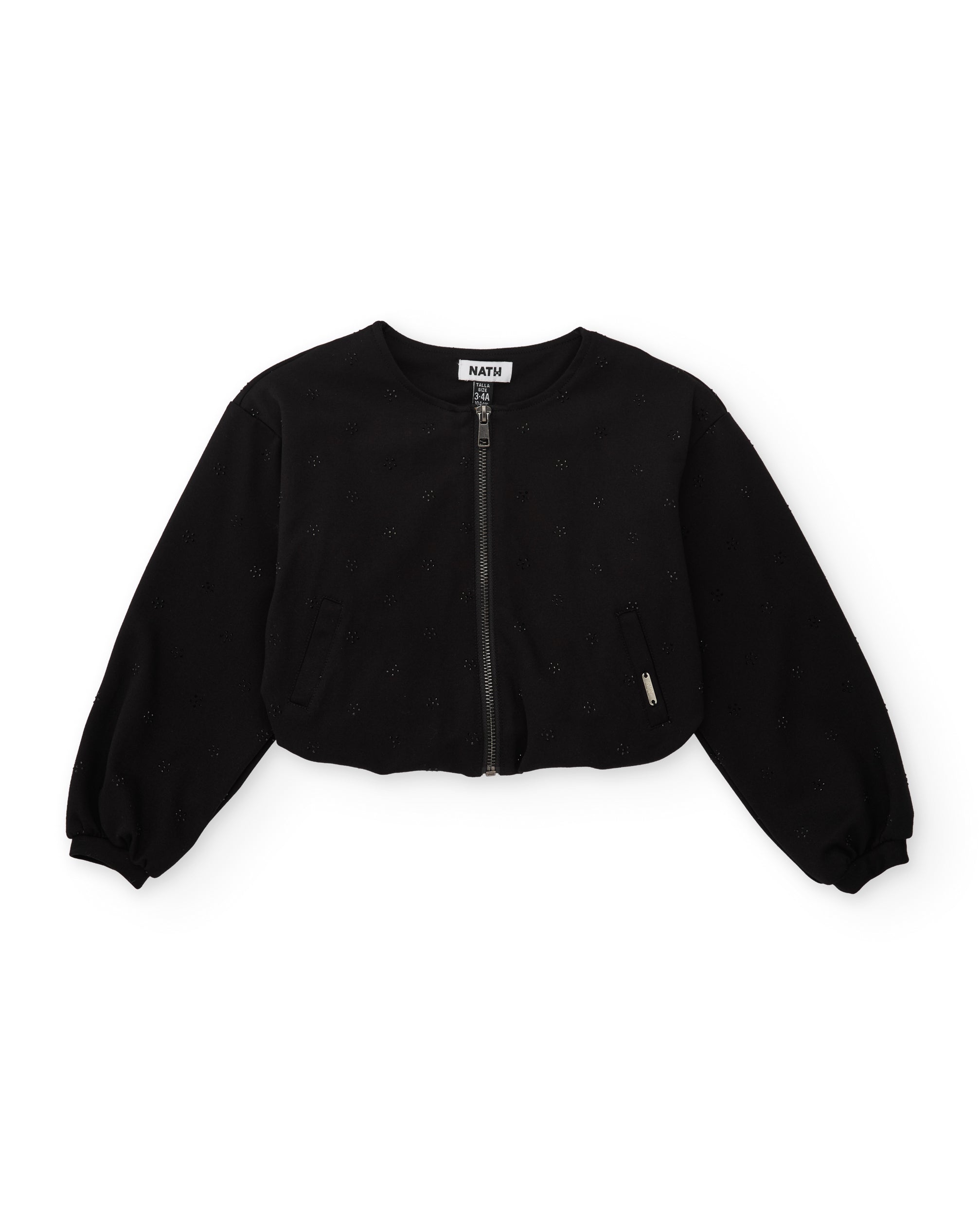 Cazadora bomber de niña de punto con detalle floral