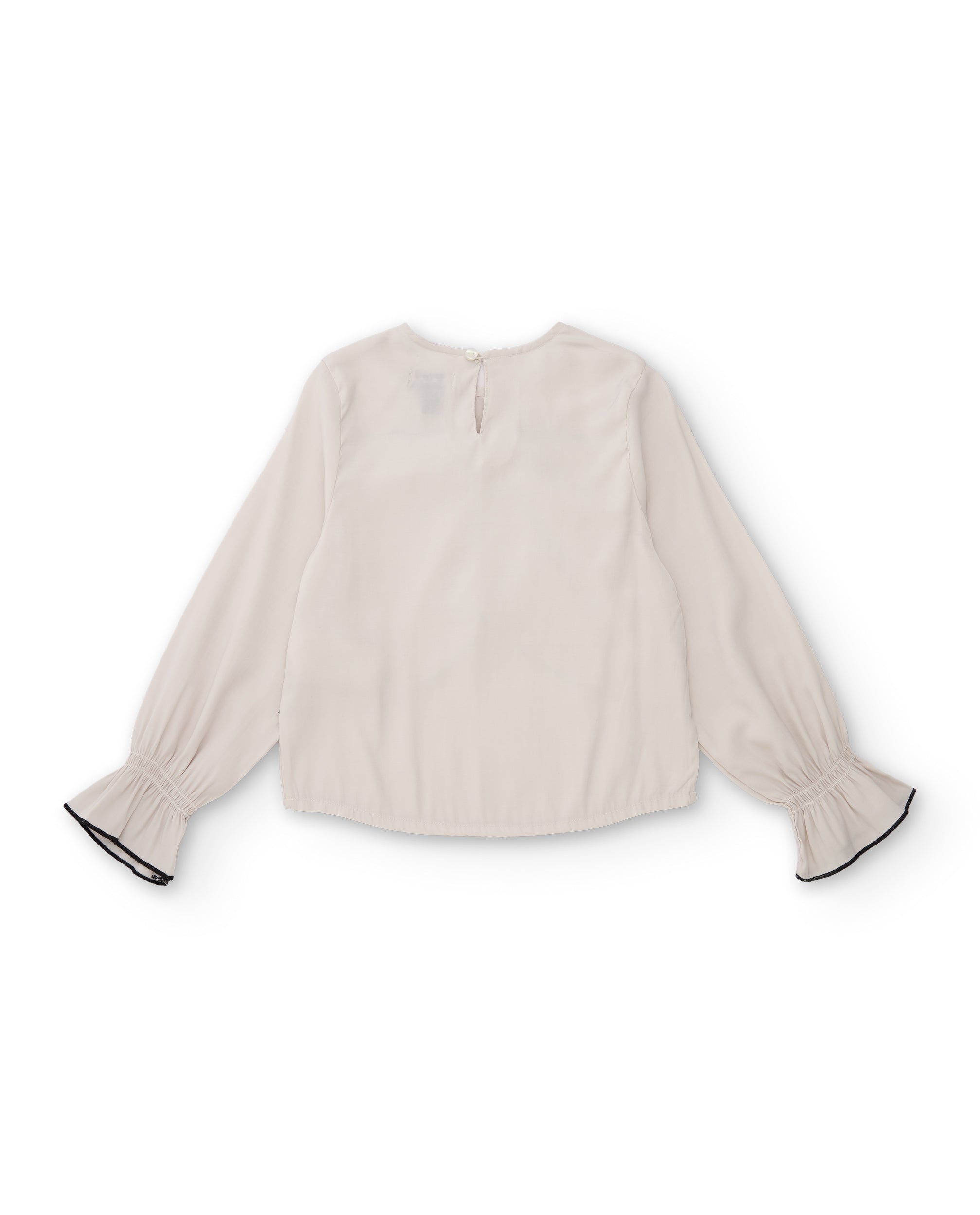 Camisa de niña de tela plana con cuello de volante y lazo central