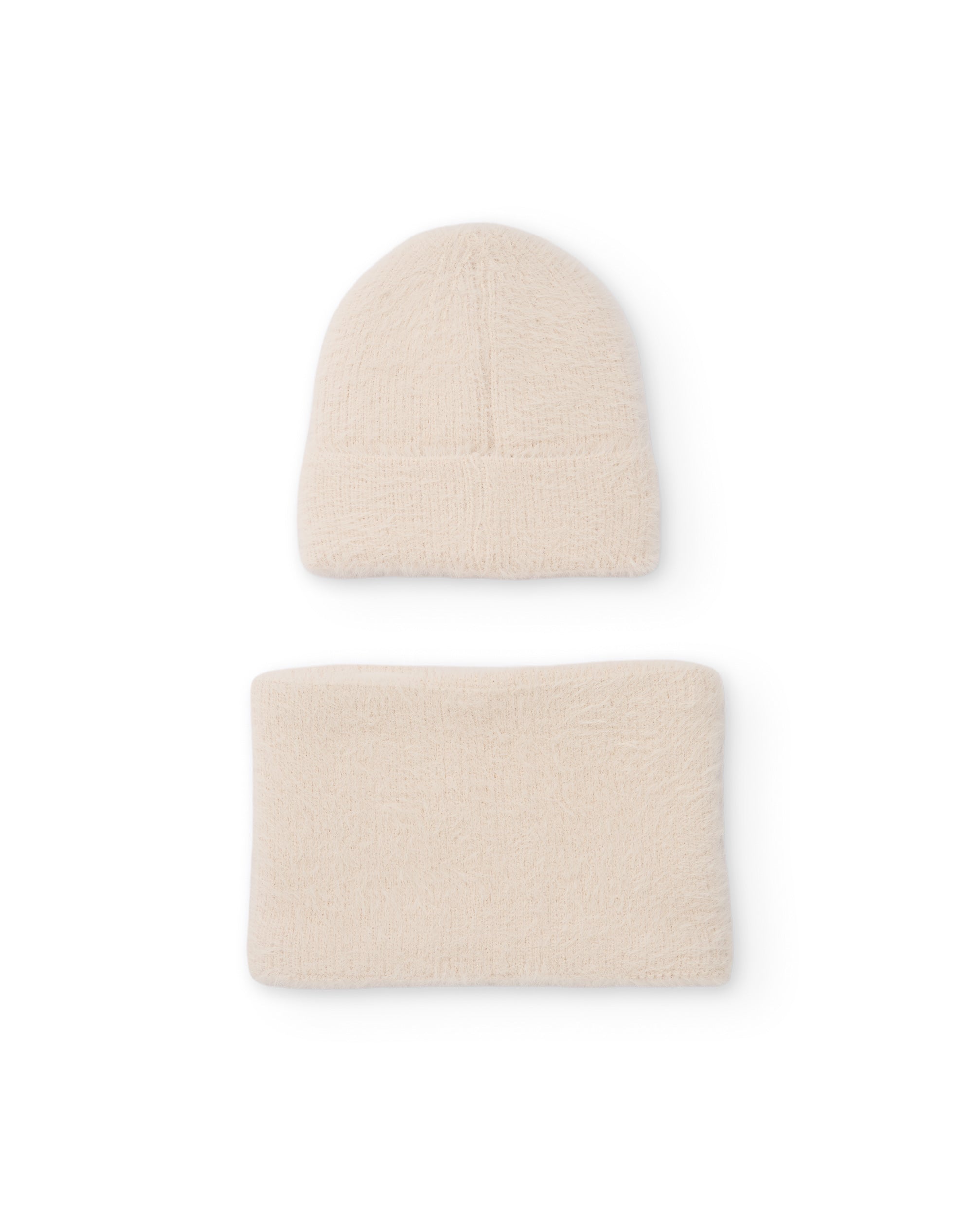 Set de niña de tricot con gorro de lazos y braga de cuello a juego