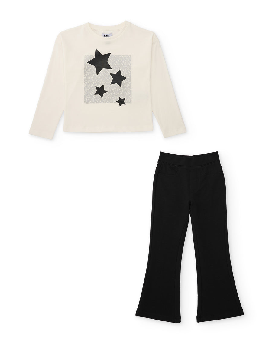 Girls’ knitted set with a star-design T-shirt and matching leggings
