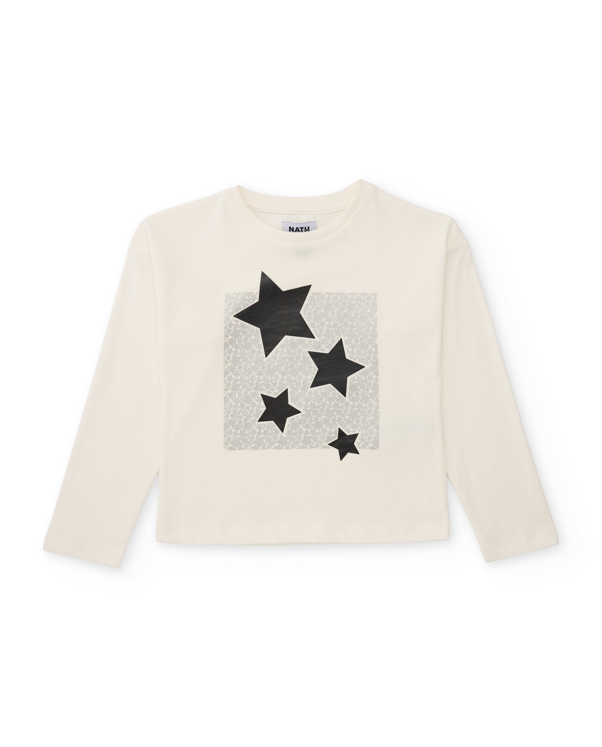Camiseta de niña de punto con manga larga y detalle de estrellas