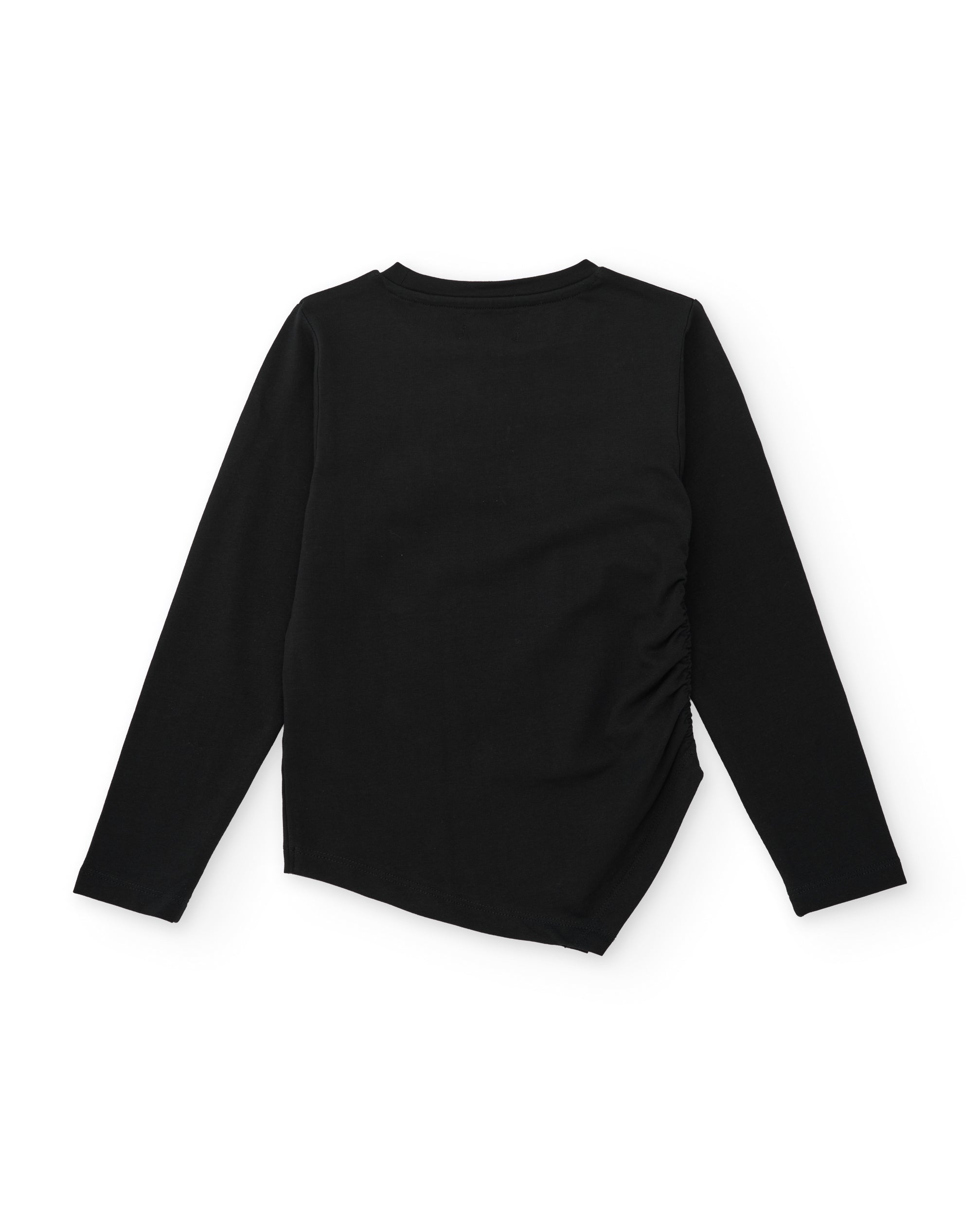 Camiseta de niña de punto con detalles brillantes y corte asimétrico